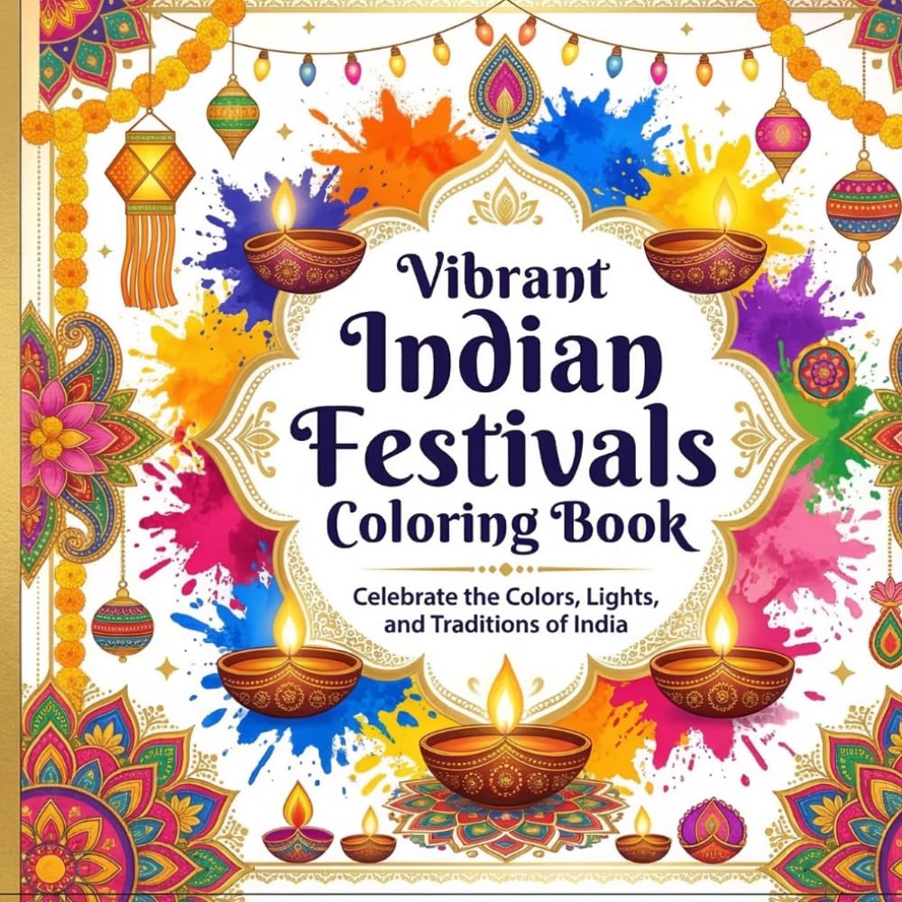 Vibrant Indian Festivals Coloring Book: Celebrate Diwali, Holi, Navratri, and More – A Cultural Coloring Book for Kids, Teens, and Adults (Color & Calm)