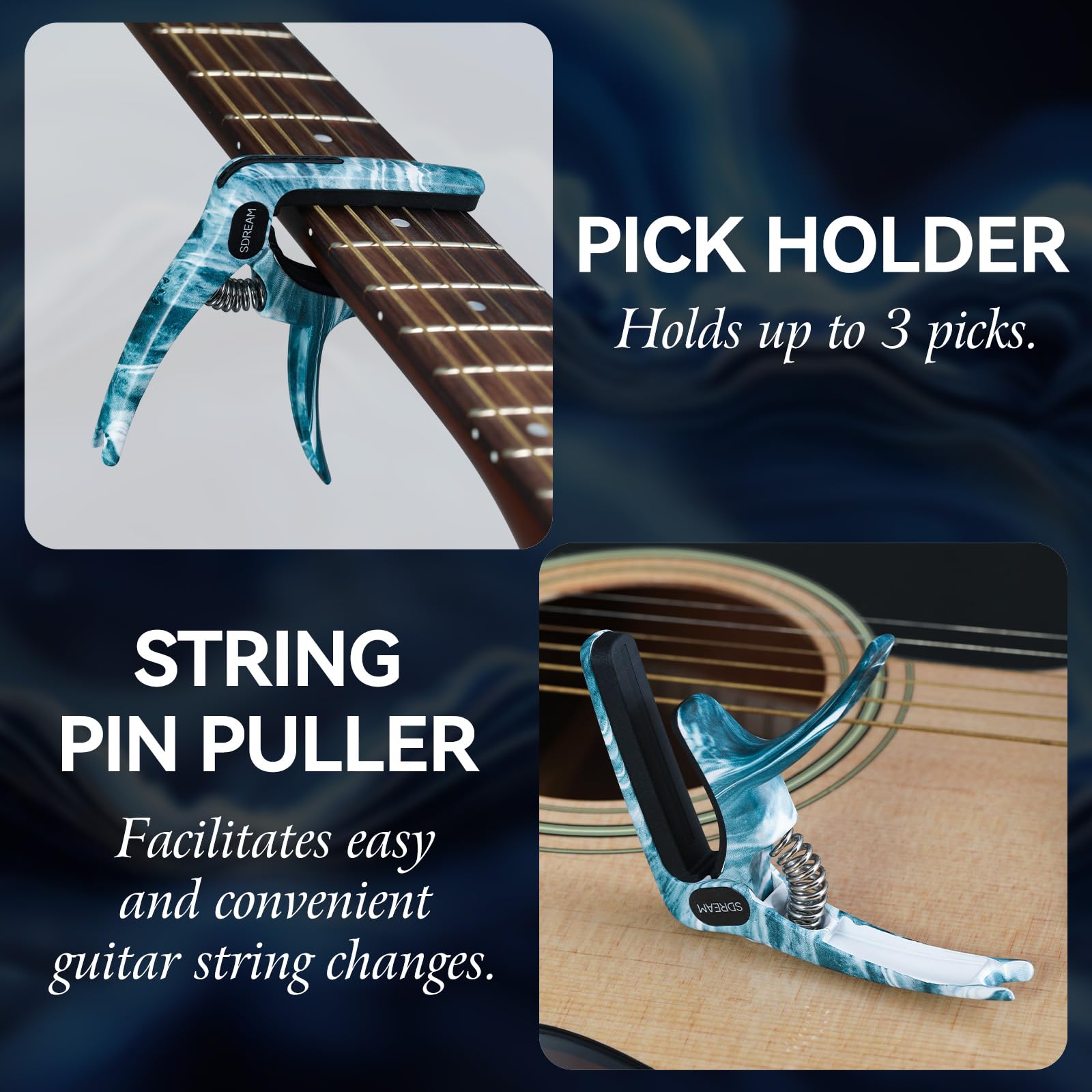 Cejilla para guitarra, acero inoxidable, color arcoíris, para guitarras eléctricas (océano)