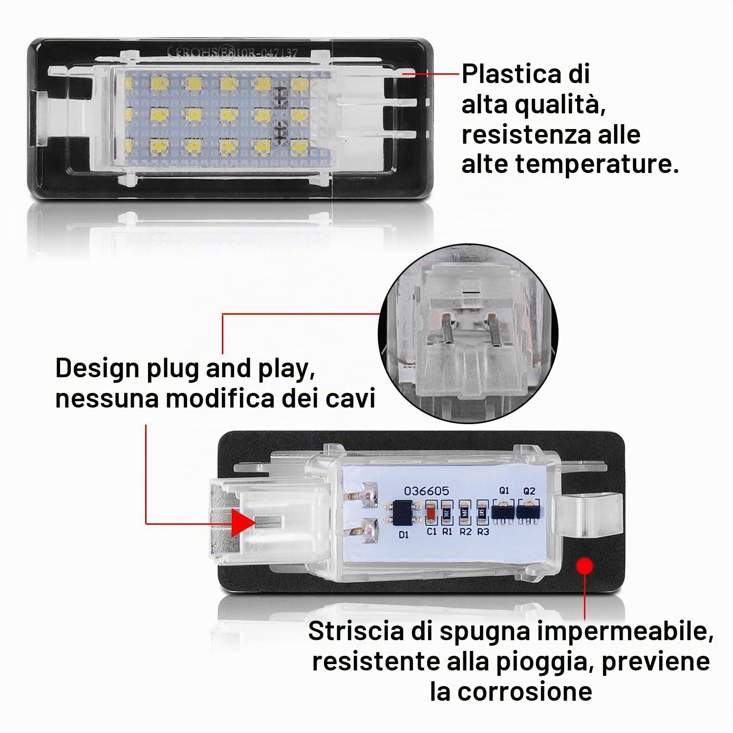 WinPower Luci Targa Led Lampadine Targa Auto Nessun Errore 6000K Luce Bianca Compatibile con Captur Espace Fluence Scenic Duster Lodgy Logan etc., 2 pezzi