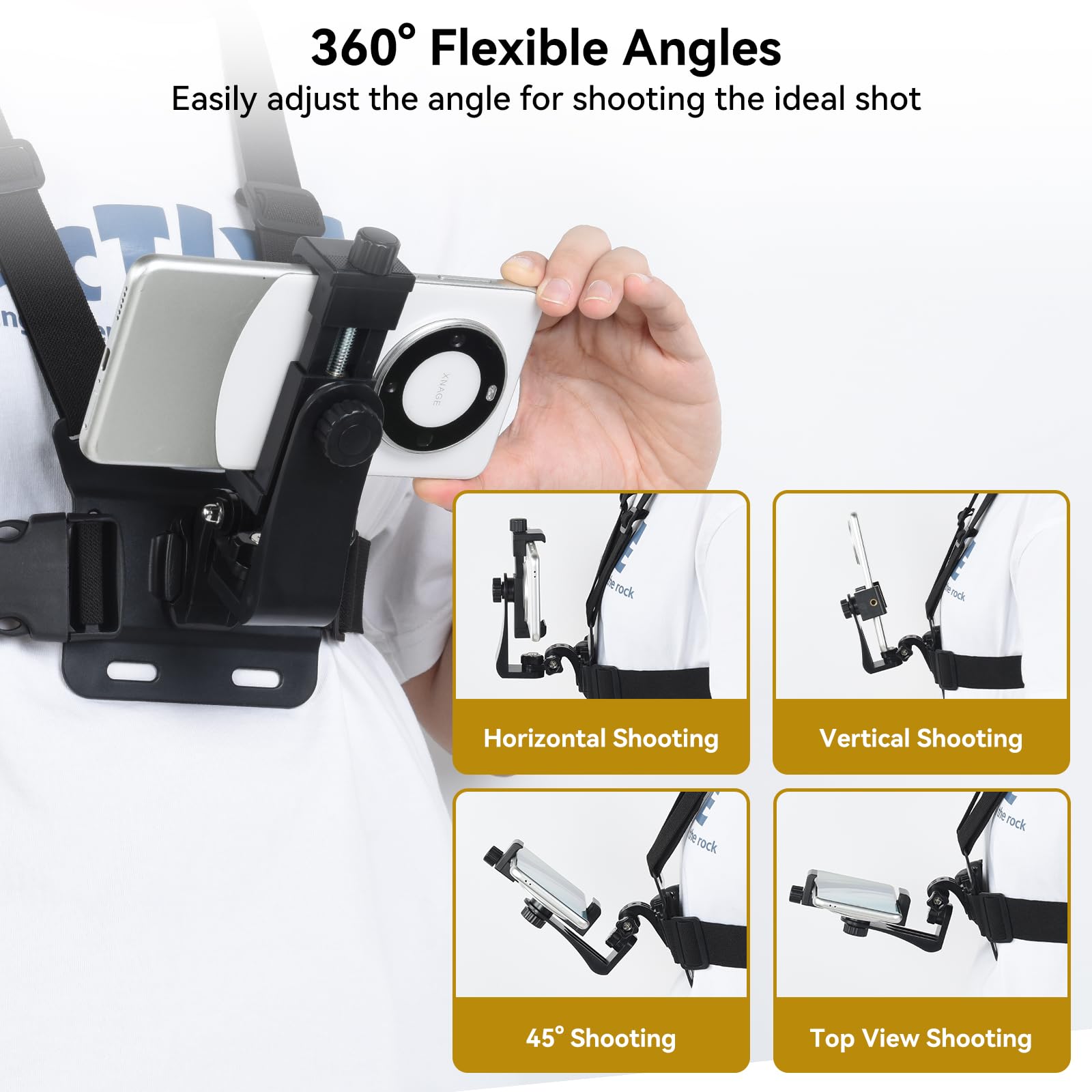 UTEBIT Support de Sangle de Poitrine pour Téléphone Harnais de Fixation Torse Réglable pour Caméras d'action Sangle de Montage Téléphone Compatible avec Gopro pour iPhone pour Samsung