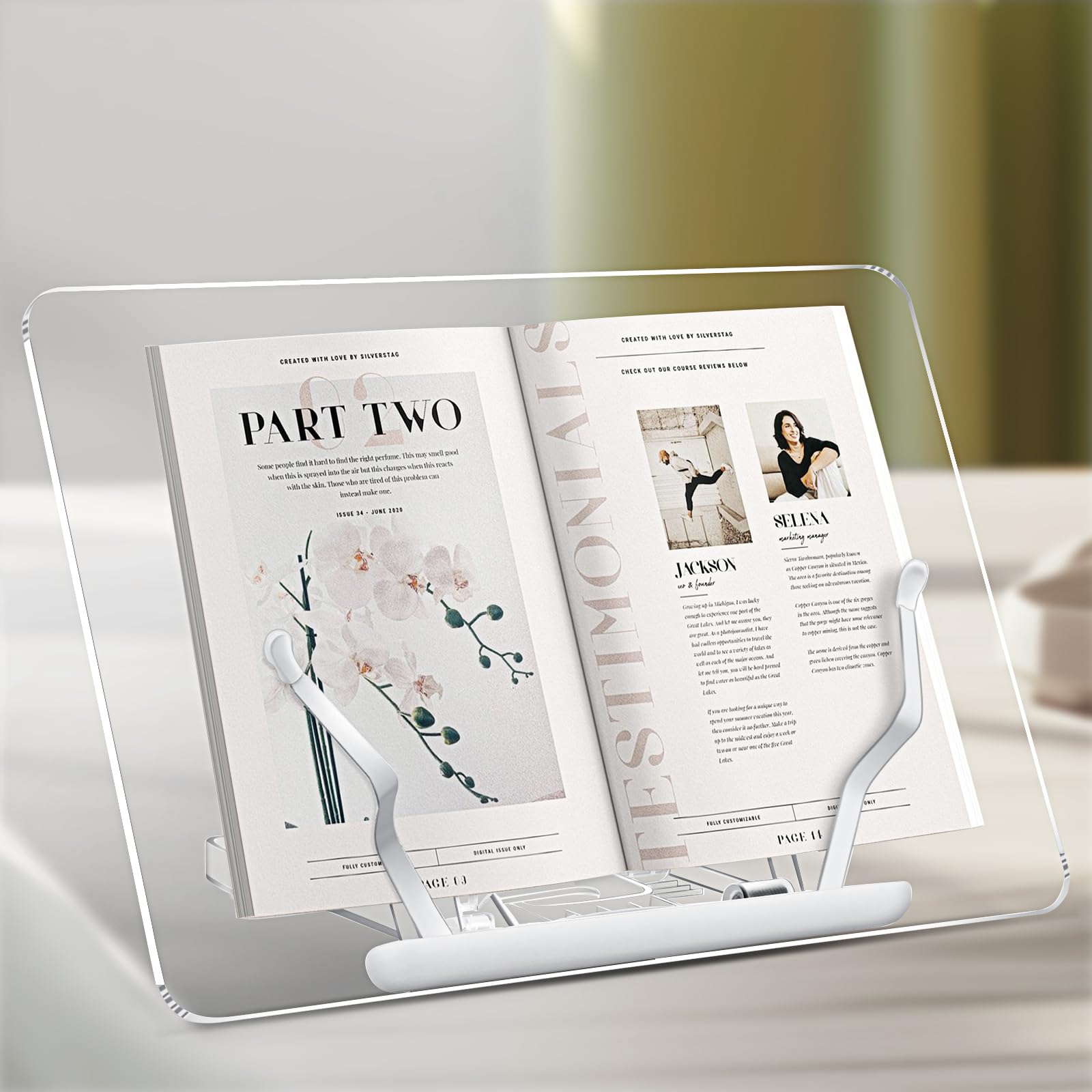 Acrylic Book Stand for Reading, Angle Adjustable Book Holder Stand Foldable Cookbook Stand Portable Book Stand for Displaying Cookbook, Sheet Music, Laptop, Recipe, Textbook, Hands Free