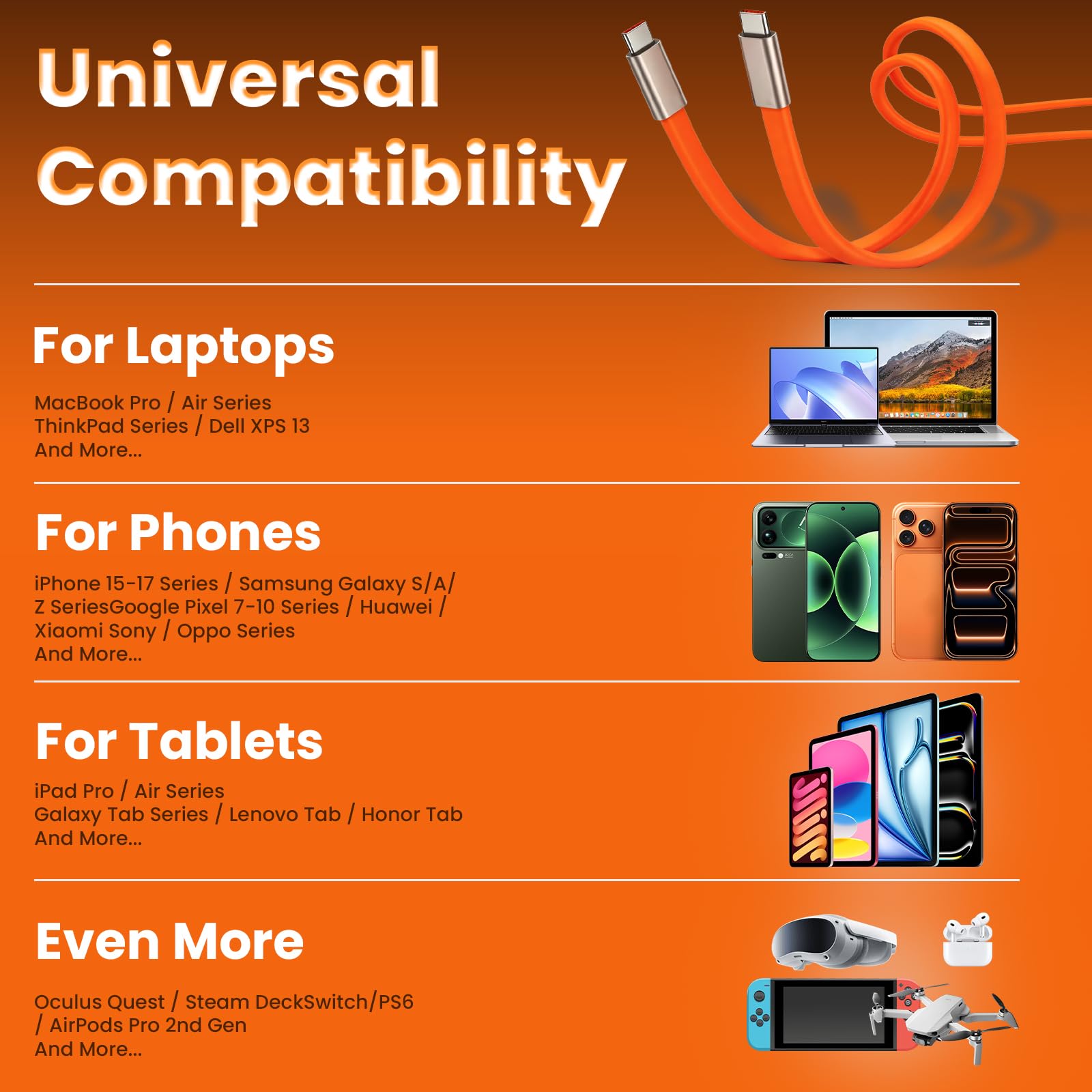 Cable USB a C desmontable 2 en 1 de 240 W de carga súper rápida de 5 pies y 90 grados con cargador de teléfono, soporte invisible y funda de teléfono, cable de carga plano lateral en ángulo recto para
