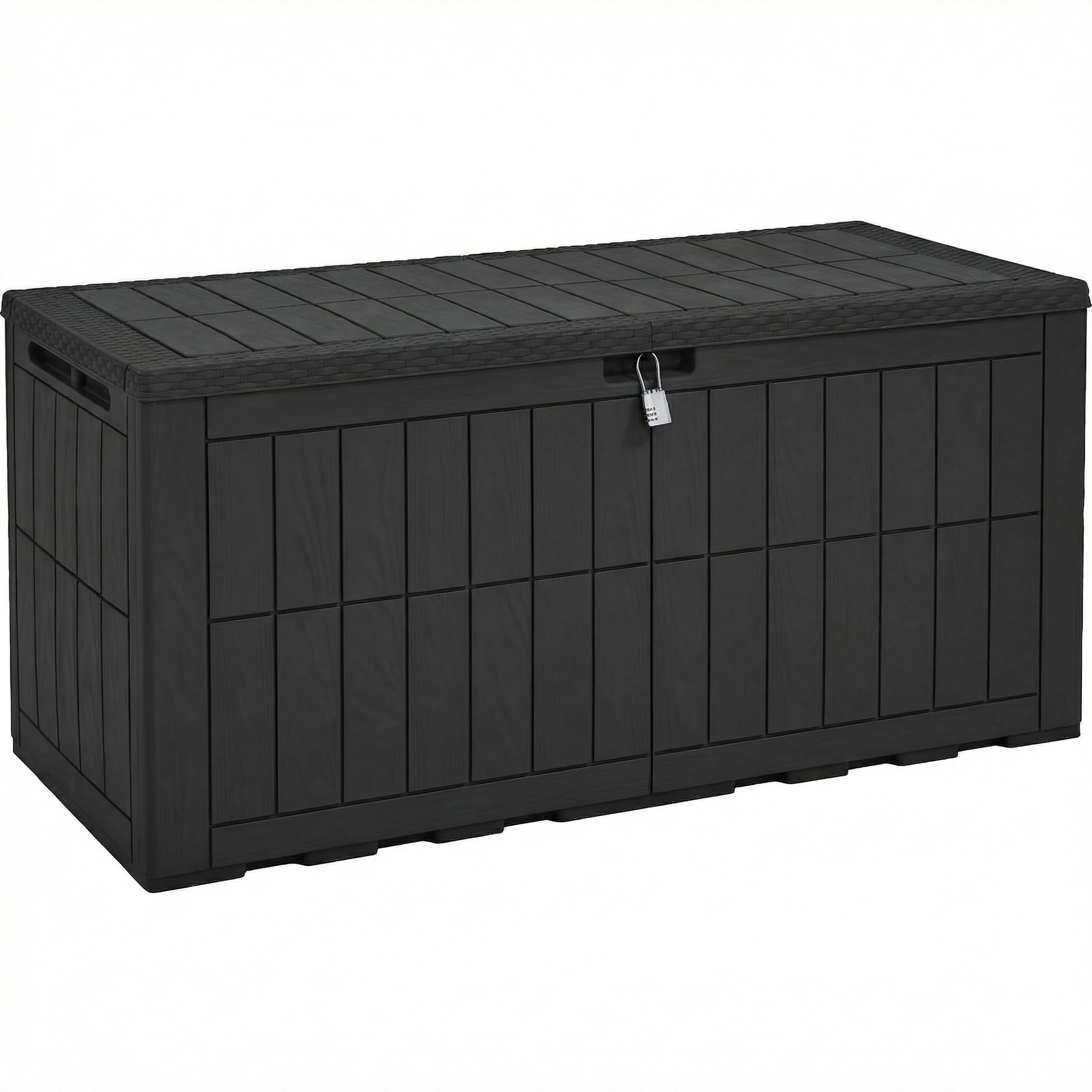 YITAHOME Outdoor Storage Box, 120 Gallon Waterproof Deck Box for Garden Tools, Patio Cushions, and Pool Accessories, Lockable, Easy Assembly, Versatile Bench or Table (Black)