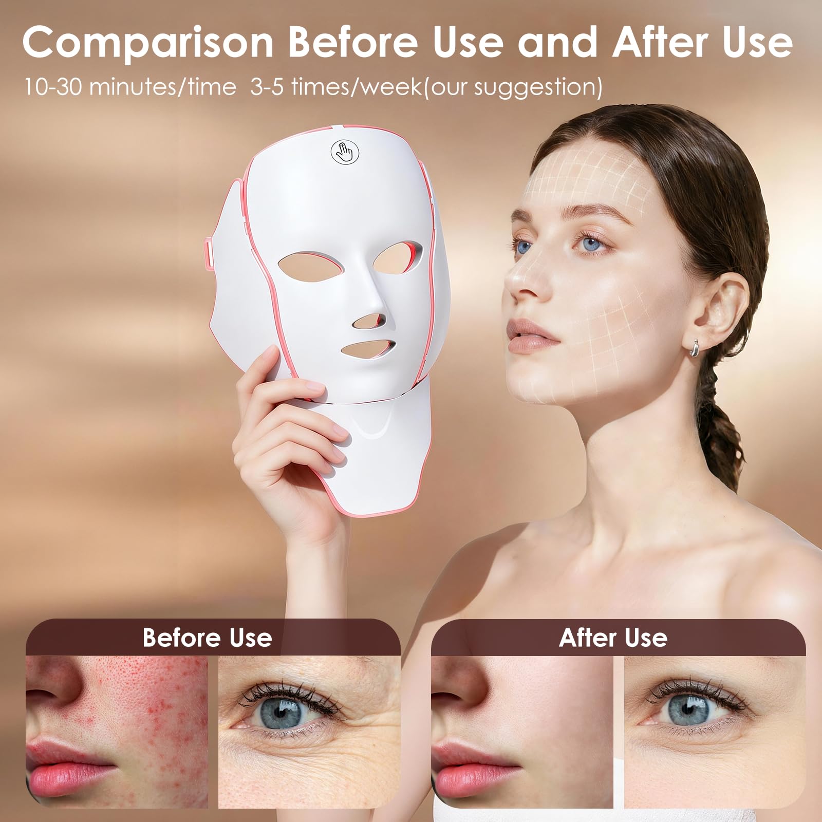 Red Light Therapy Mask for Face,7 Custom Modes for Home Use Travel Yoga