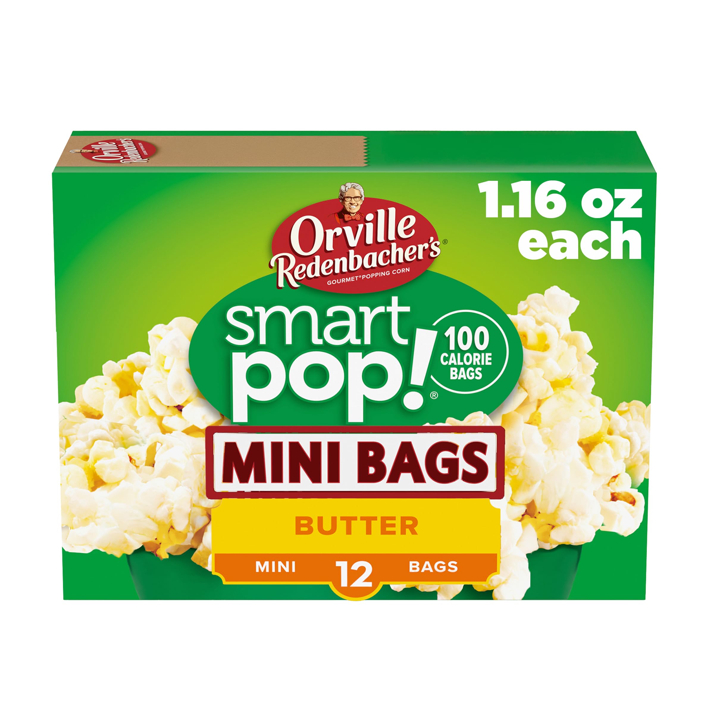 Orville Redenbacher’s Microwave Popcorn SmartPop! Mini Bags, Butter Flavor, 4g Fiber Per Serving, 1.16 oz., 12-Count (6 Boxes)