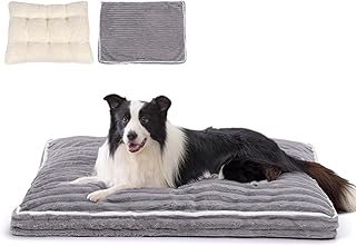 Hundebett mittelgroße Hunde: Abnehmbare & waschbare Hundematte – Weicher Plüschstoff – Druckentlastende Stützmatte für erholsamen Schlaf von Hunden Grau 90 x 60 x 13cm