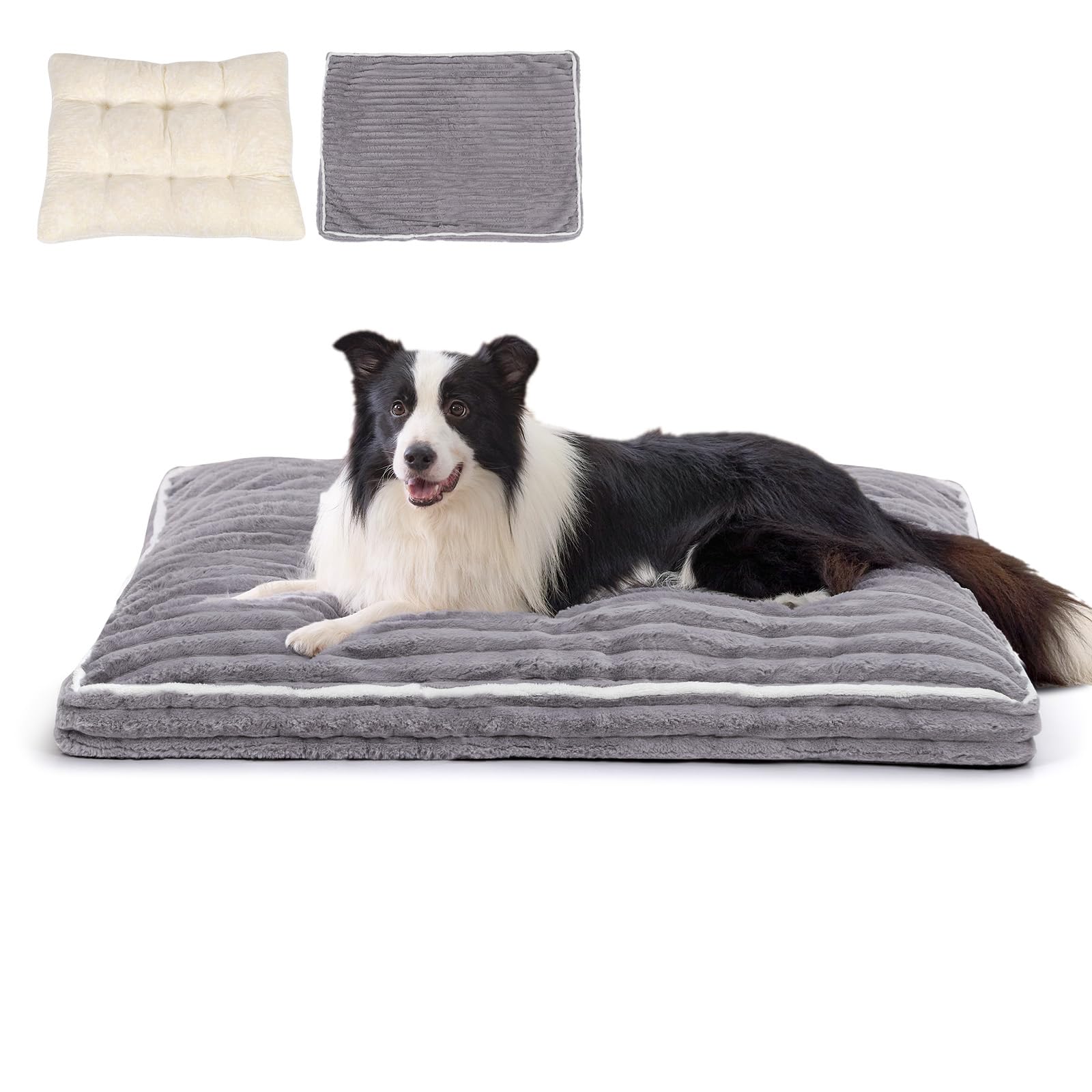 VoltaEcho Hundebett Grosse Hunde: Abnehmbare & waschbare Hundematte – Weicher Plüschstoff – rutschfeste Unterseite – Druckentlastende Stützmatte für erholsamen Schlaf von Hunden Grau 97 x 70 x 13cm