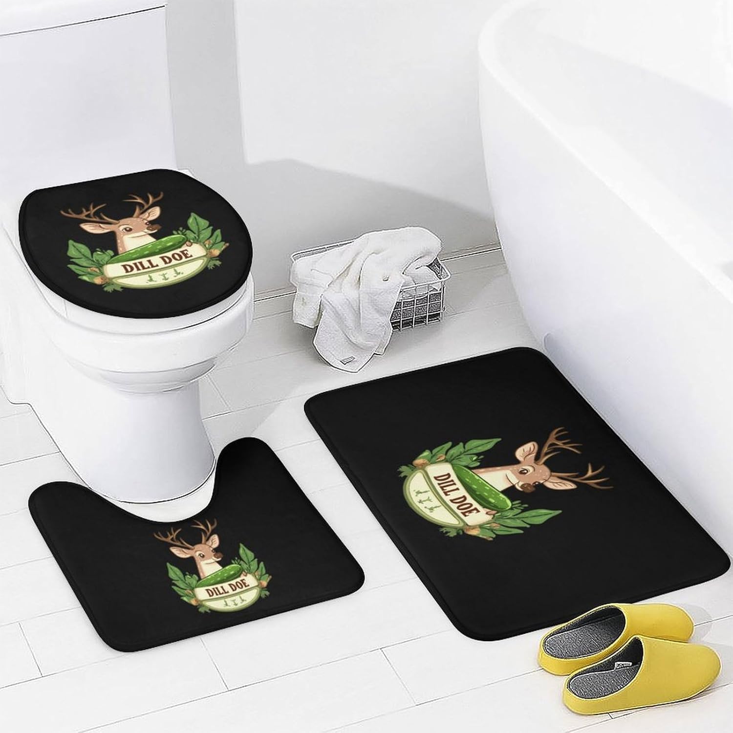 Dill Doe Modern Bathroom Sets with Shower Curtain and Rugs Decor 4 Pcs with 12 Hooks