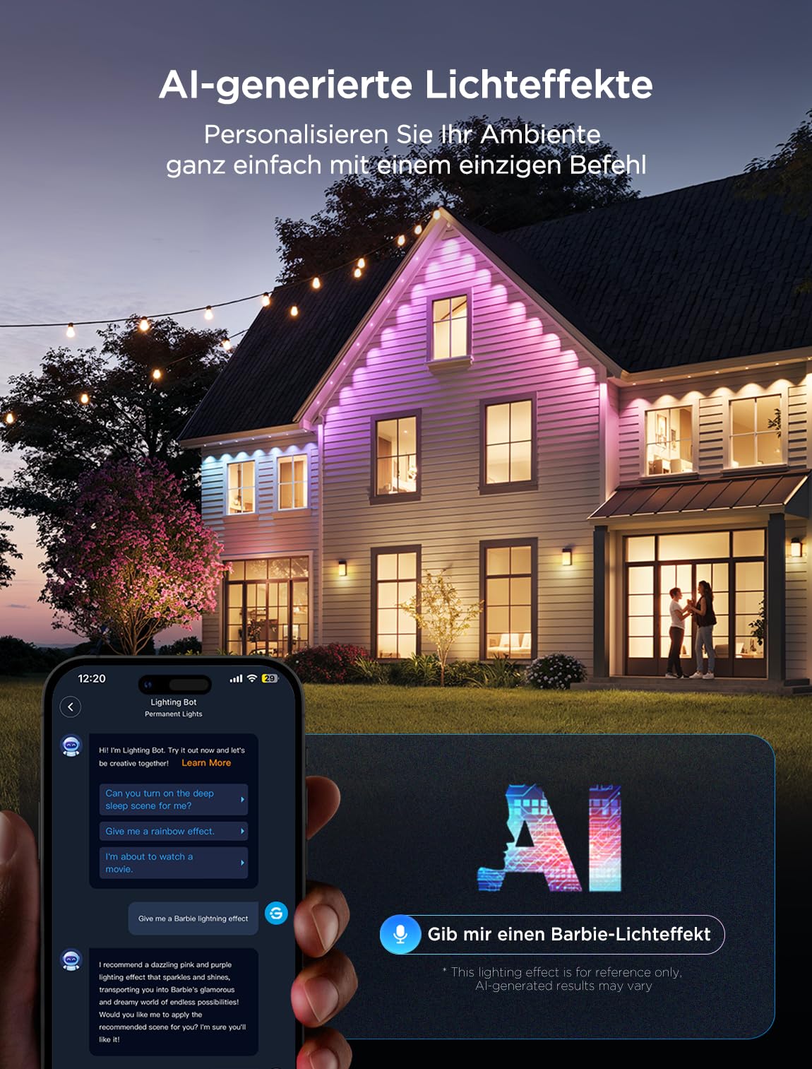 Govee Permanent Outdoor Lights 2, 30m RGBIC mit 72 LED Lichtern 40lm, IP67 | IP67 lichterkette, 100 Szenen Modi für Decor, Arbeit mit Alexa, Google Assistant & Matter, Weiße Version, Backyard, Eaves