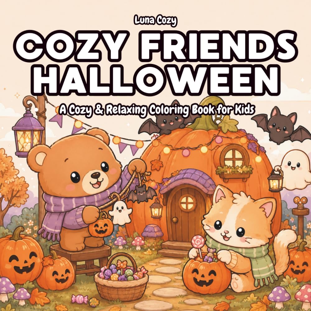 Cozy Halloween Coloring Book For Kids: Cute And Simple Cozy Coloring Book With Adorable Friends, Easy Pages, And Comfy Fall Scenes For Relaxing Creative Fun (Cozy Friends Coloring Series)