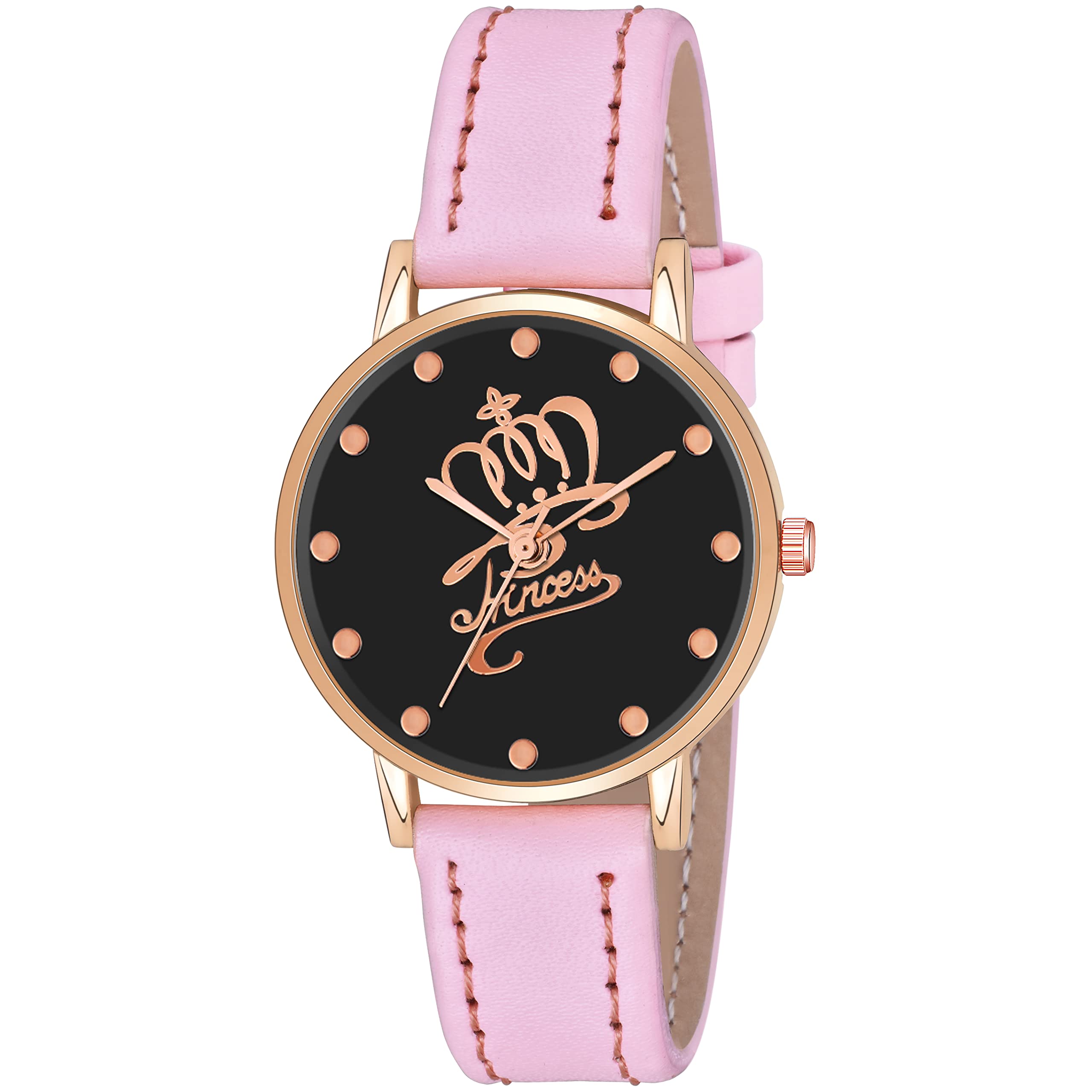 KIARVI GALLERY Analogue Crown Princess Dial Unique Designer Leather Strap Womens and Girls Watch (Pink) (B0BN6KXW4V) Amazon Price History, Amazon Price Tracker
