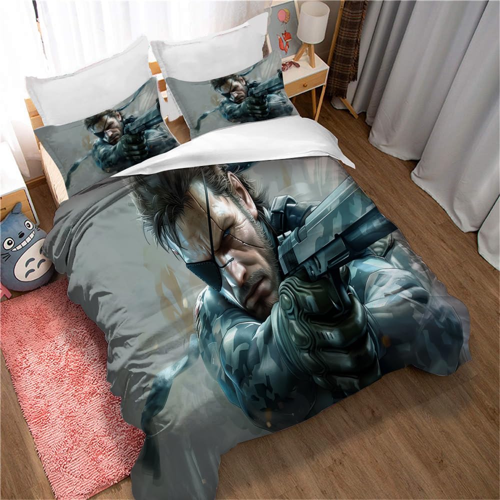 Metal Gear Solid Egyptian Cotton Bedding Set Duvet Cover Set Soft Queen Size Bedsheet Quilt Cover (135x200cm(Single),MGS 02)