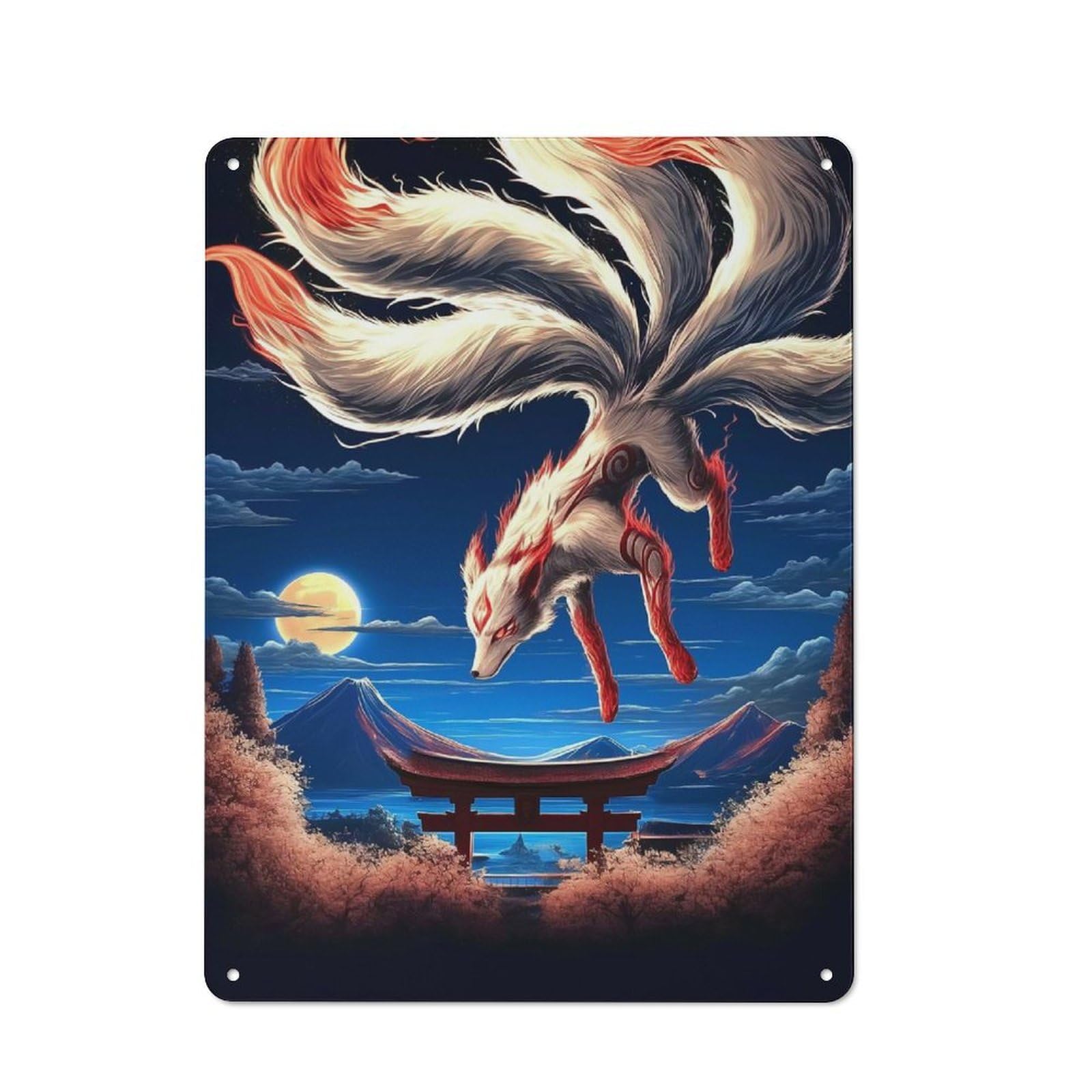 Junmoney Nine Tailed Fox Vigil Rustic Metal Sign 40X30cm For Kitchen Or Home Bar, Gift For Kitchen Decor Lovers During The Christmas Season