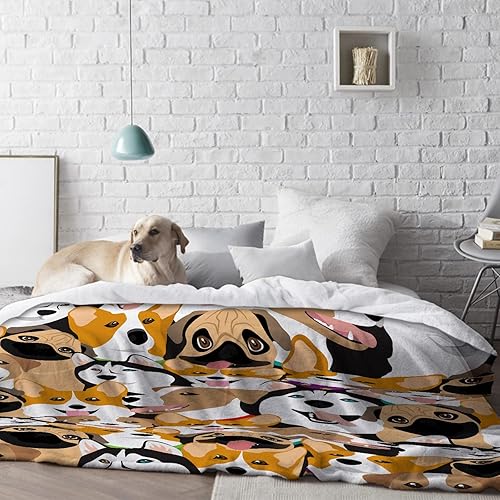 Miniatura 6 de Manta con perros en él, suave y linda con patrón de perros, acogedora manta de franela de felpa con estampado de perro para adolescentes, niños y