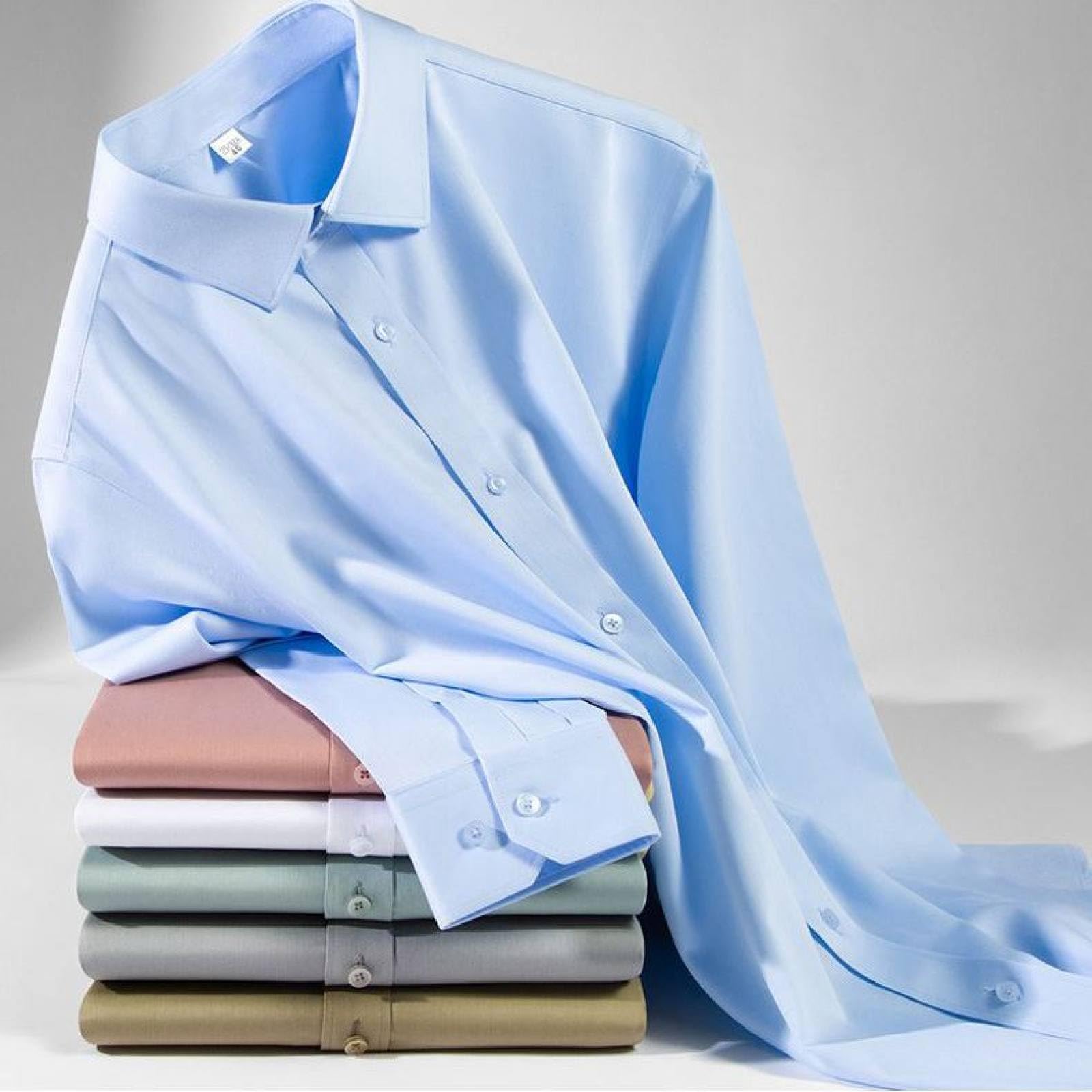Herren-Baumwoll-Langarmhemd, Klassische, Solide, Schmale Passform, Bügelfreie Hemden, Herren-Business-Hemden, Atmungsaktive Cardigan-Oberteile Für Party, Hochzeit, Smoking-Hemden, Bohnenpast