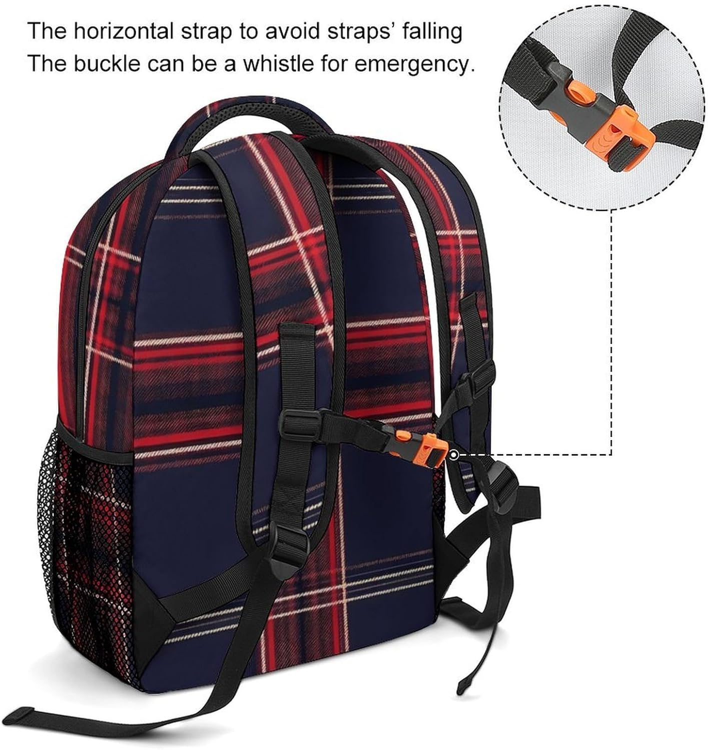 Blue Red Tartan Plaid Pattern Unisex Backpack Casual Daypacks Lightweight Shoulders Bag for Camping Hiking Travel