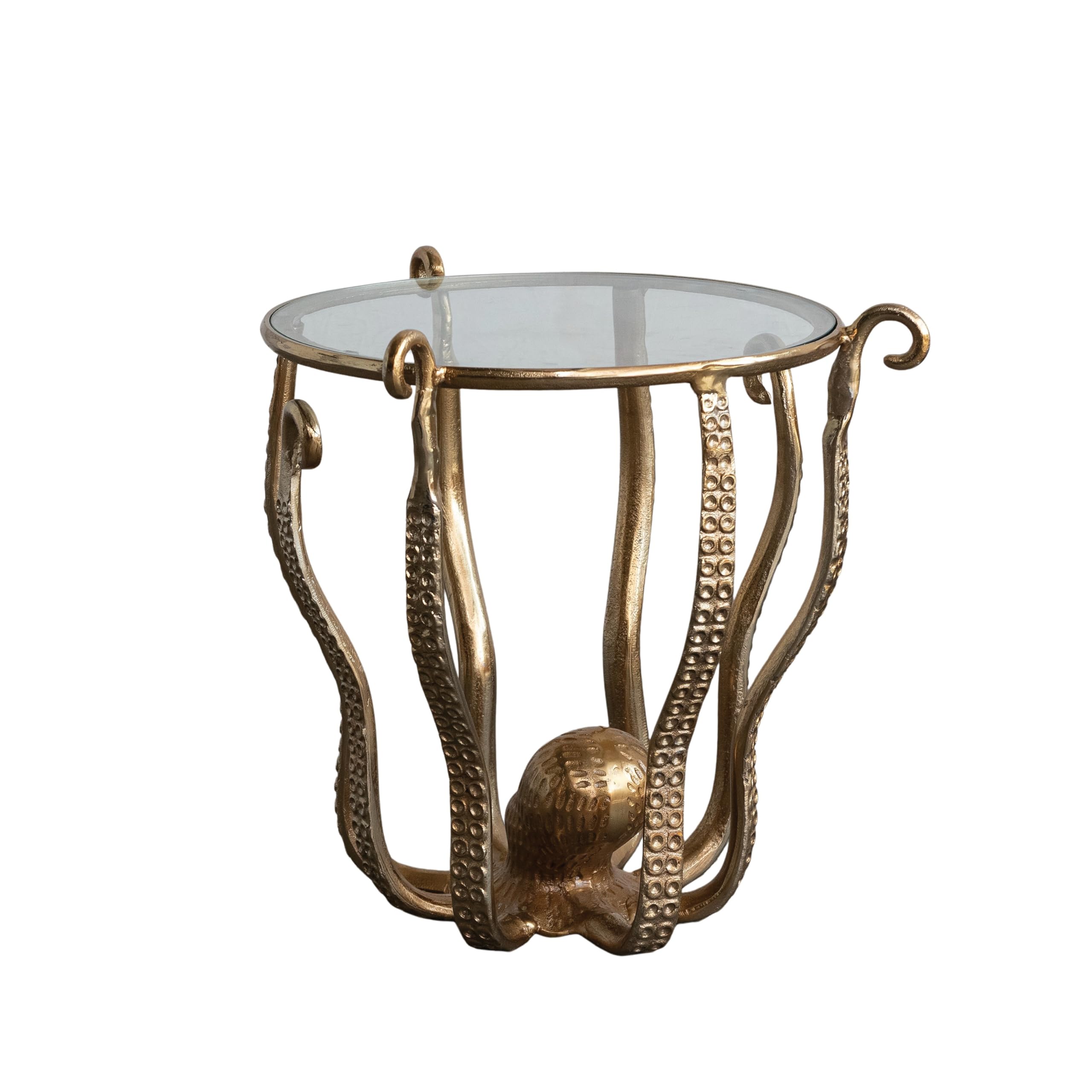 Creative Co-Op Glass and Cast Aluminum Octopus Accent Table with Round Top, Gold Finish