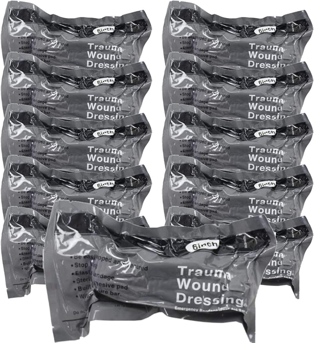 10 paquets de bandages israéliens de 6 pouces, bandages de compression hémostatiques avec double scellage sous vide stérile, pansements d'urgence pour traumatismes par pression