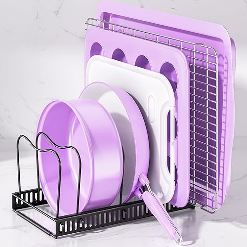 Organizador de ollas y sartenes para gabinete, organizador de utensilios para hornear 7 niveles antiarañazos, organizadores de cocina y