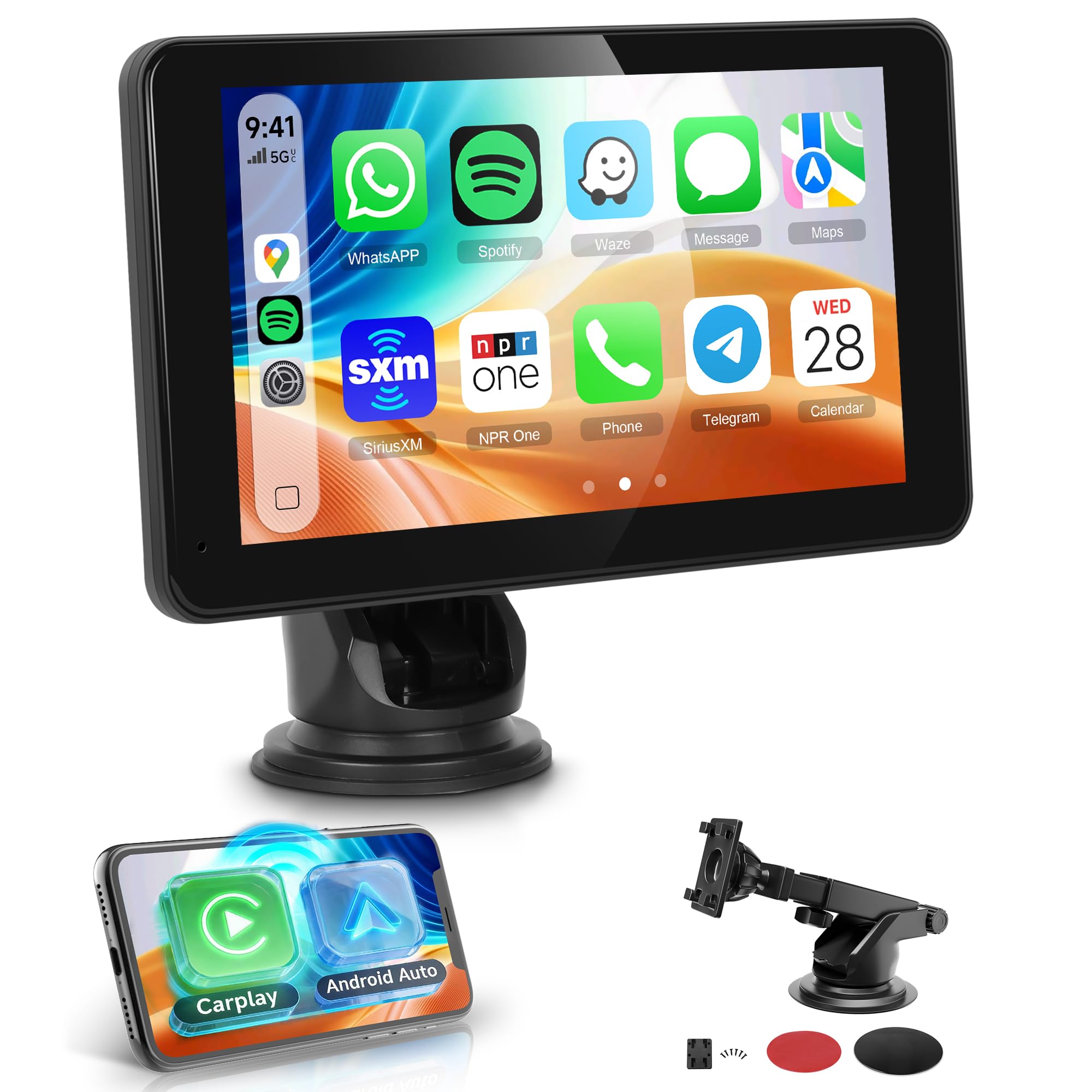 17,8 cm (7 Zoll) kabelloses CarPlay Android Auto Unterstützung Bluetooth Airplay für Autos Wireless CarPlay Android Auto Portable Carplay Bildschirm