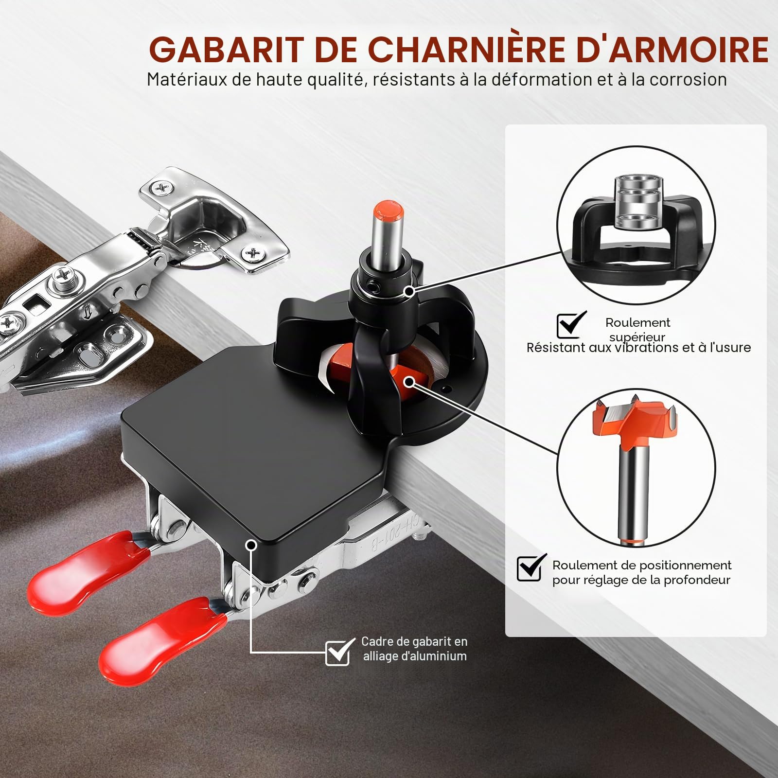 35mm Gabarit De Percage,Gabarit De Charnière Dissimulé,Perforateur De Trou De Perçage,Double Pince,Localisateur pour Travail du Menuiserie,Bois,Armoires,Porte