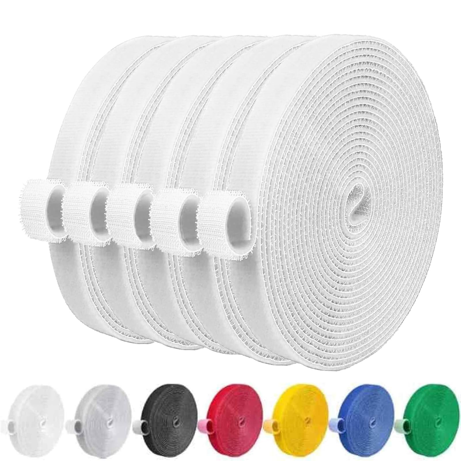 IFNOW 32FT Reusable Fastening Tape Cable Ties Double-Sided Hook-and-Loop Cable Management Tape Strength and Durability 0.4''/Width (5, White)