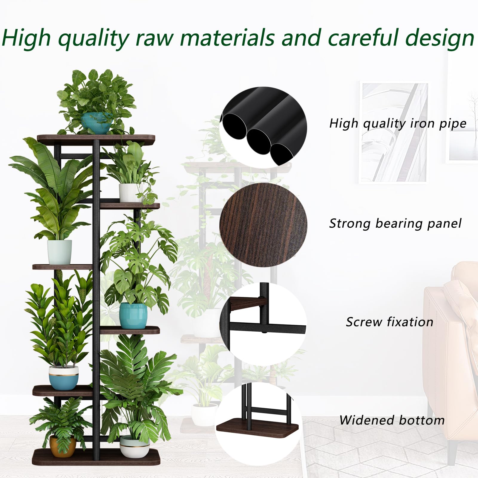 LINZINAR Plant Stand 6 Tier 7 Potted Indoor Plant Shelf Multiple Stands for Garden Corner Balcony Living Room
