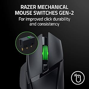 Razer Basilisk V3 X HyperSpeed Customizable Wireless Gaming Mouse: Mechanical Switches Gen-2-5G Advanced 18K Optical Sensor - Chroma RGB 9 Programmable Controls 535 Hr Battery Classic Black