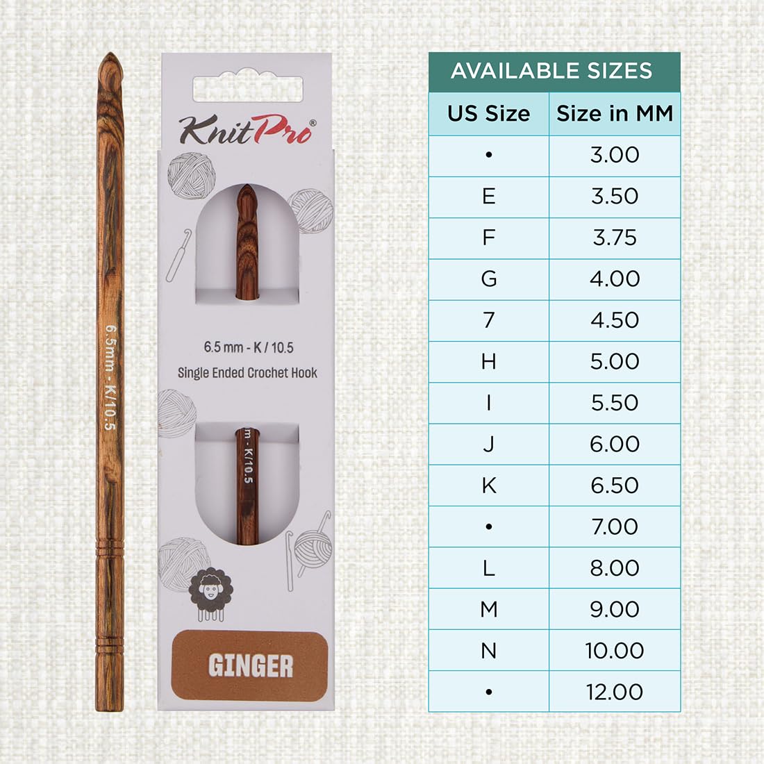 KnitPro Ginger Single Ended Crochet Hook, Brown, 6.50mm - Image 4