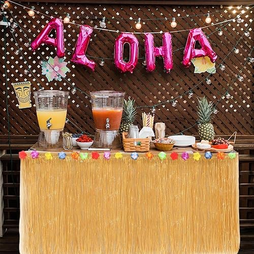 Miniatura 5 de Luau - Falda de mesa de hierba hawaiana para decoración de fiesta Luau, falda decorativa de mesa de playa, falda con flecos, decoración de mesa de