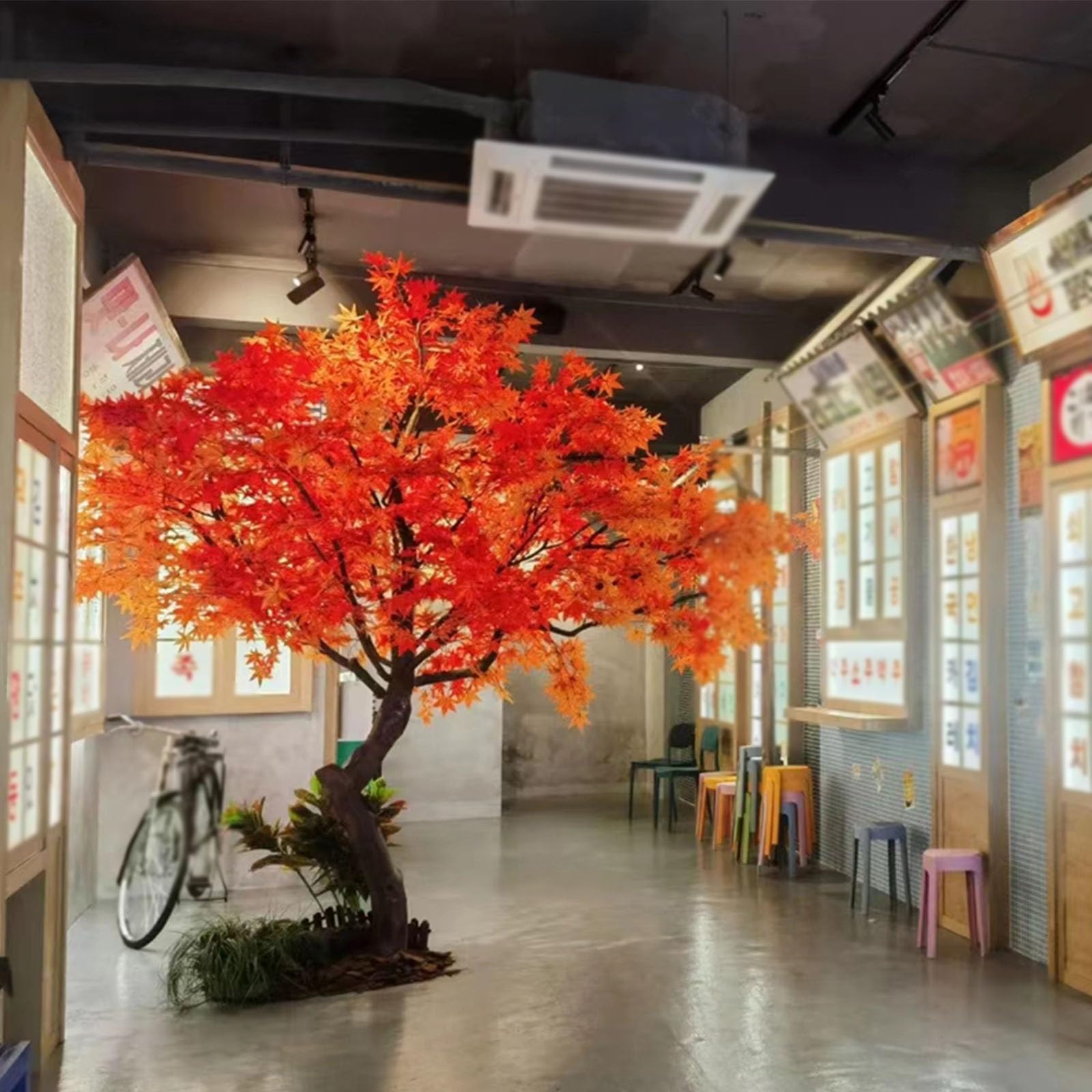 Grande Acero Rosso Artificiale Realistico, Albero Autunnale Decorazione Interna per Casa, Portico, Ufficio, Soggiorno e Paesaggio.(200x200cm/6.6x6.6ft)