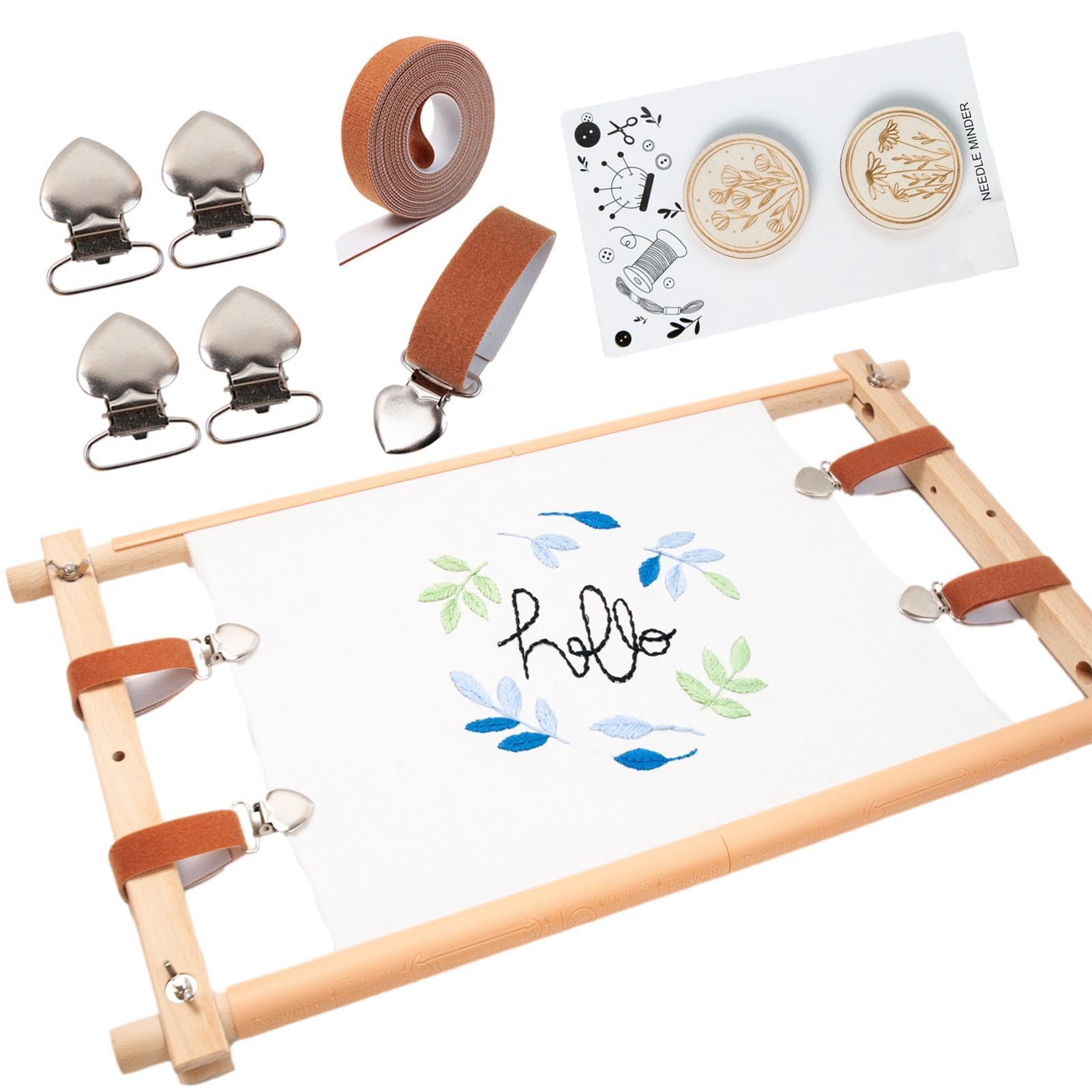KERALI Embroidery Tapestry Frame, Wooden Rectangle Embroidery Hoop, Adjustable Cross Stitching Frame, Stitching Set for Needlework, Cross-Stitches, Sewing, Quilting, Beading Embroidery