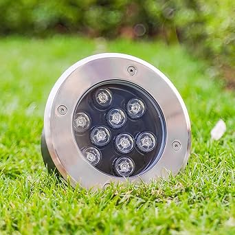 Outdoor Landscape Lights - Underground Light LED, AC 12V Low Voltage Round Garden Courtyard Decorative Floor Lamp, IP67 Waterproof Ultra-Thin Recessed Spotlight, Easy InstallationGreen,9W