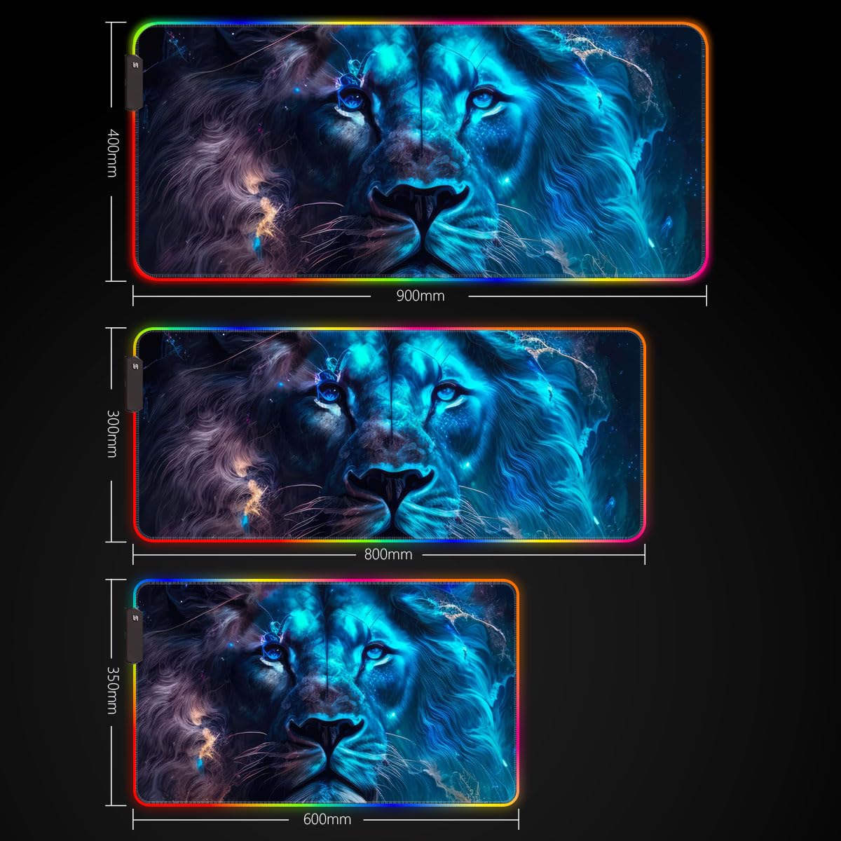 Tapis de Souris de Jeu RGB LED Doux Extra étendu, Grand Clavier et Tapis de Souris avec 14 Modes d'éclairage, Base étanche pour Joueur, Lion céleste Bleu 39,9 x 89,9 cm
