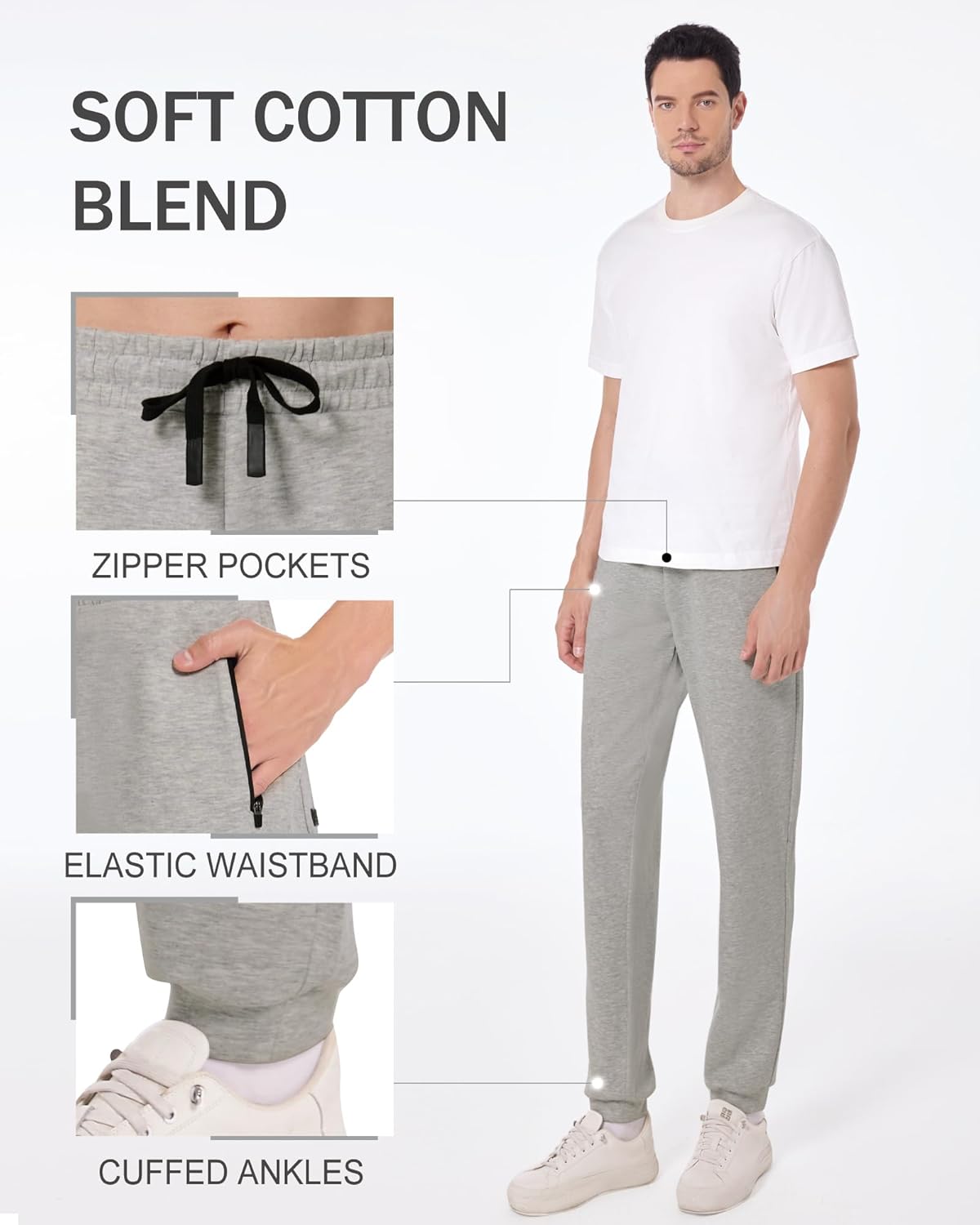 34"/36" Inseam Mens Tall Joggers Sweatpants Extra Long Workout Pants for Tall Men with Zipper Pockets - Image 5