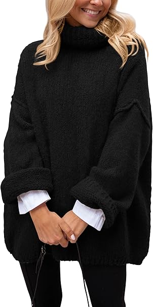 PRETTYGARDEN Women's Knit Oversized Sweater Fall Fashion Casual Long Sleeve Turtleneck Chunky Pullover Tops Winter Clothing