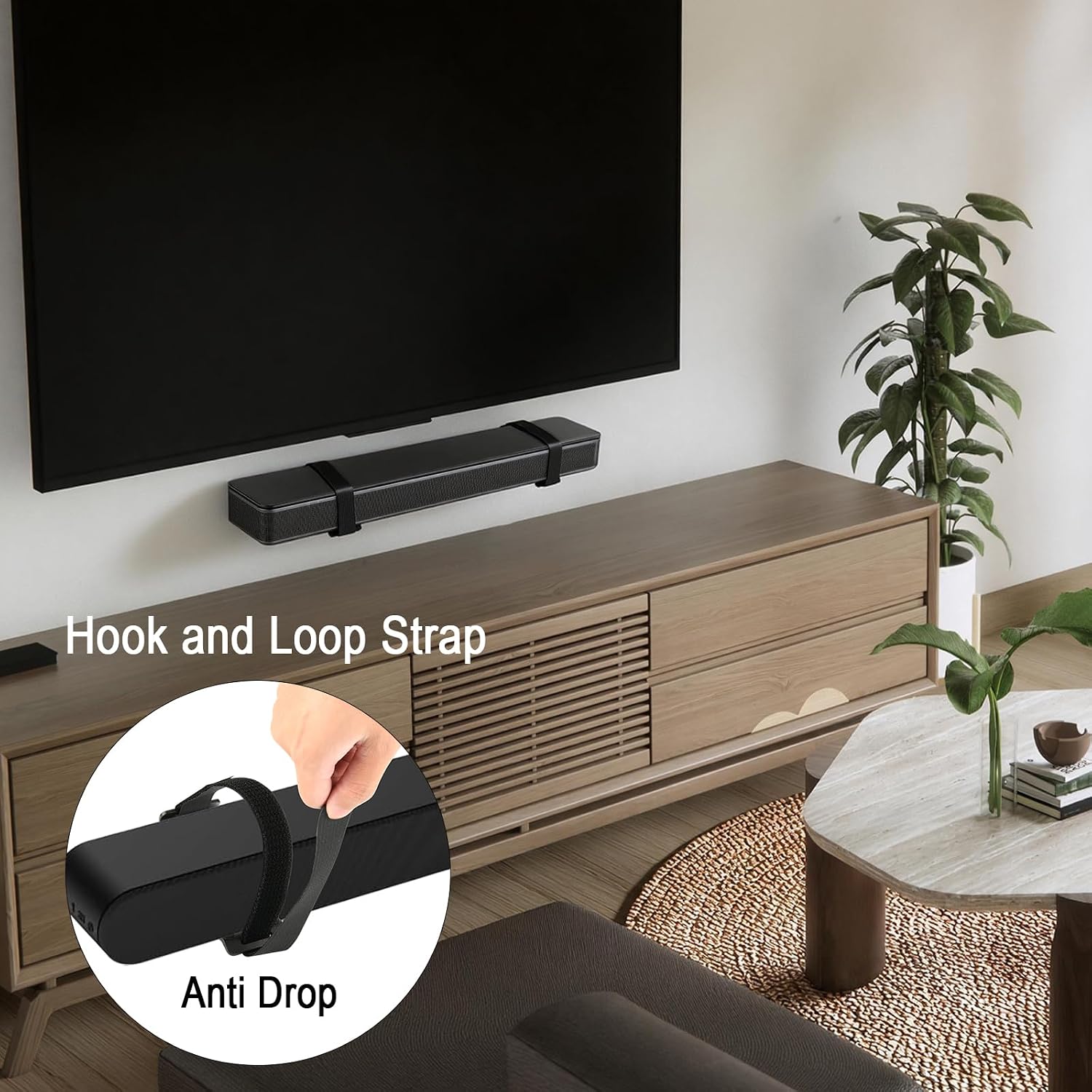 Soundbar Wall Mount for JBL, Bose, Samsung, Vizio, Sony Sound bar Under TV with Hook and Loop Straps Metal Sound Bar Shelf for Home RV Boat