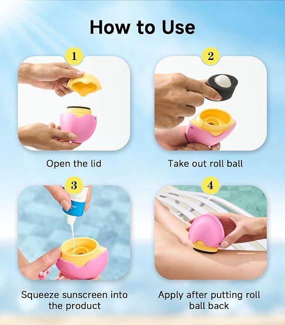 Sunscreen Applicator,Roll-On Sunscreen Applicator for Kids & Adults-Easy Apply Sun Screen Roller Applicator for Mess-Free Sun Protection,Portable Perfect Size for Travel Outdoors(Yellow&Pink)