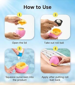 Sunscreen Applicator,Roll-On Sunscreen Applicator for Kids & Adults-Easy Apply Sun Screen Roller Applicator for Mess-Free Sun Protection,Portable Perfect Size for Travel Outdoors(Yellow&Pink)