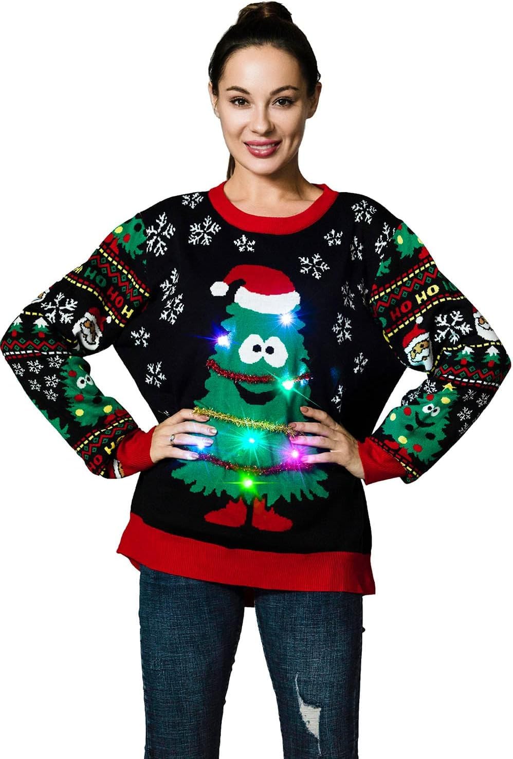 OFF THE RACK Unisex Herren Damen Weihnactspullover Lustig LED Leuchtende Ugly Christmas Sweater Strickpullis für Weihnachten