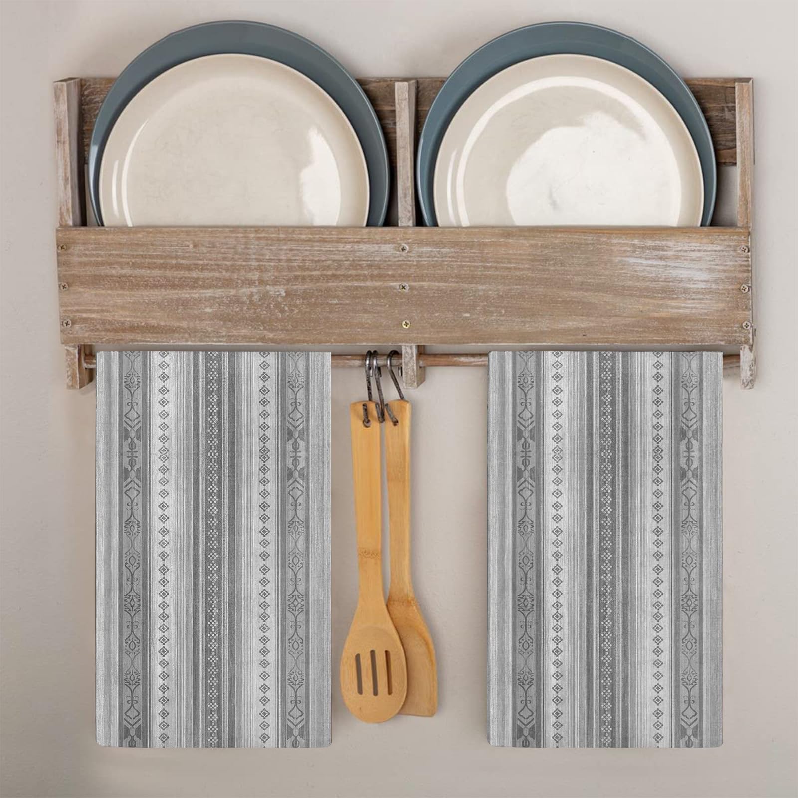Trapos Cocina Rayas Grises Bohemias Paños de Cocina Suaves y Absorbentes Paños Cocina Reutilizables Trapos de Cocina para Secar Toallas Lavable Toallas de Barra 2 Piezas (44x74 cm)