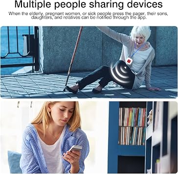 Wifi Elderly Panic Call Button Alarm, Home Emergency Pager Alert System for Seniors/Patient/Handicapped/Kids, Smart SOS Wireless Caregiver Life Alert, APP Monitoring, No Monthly Fee