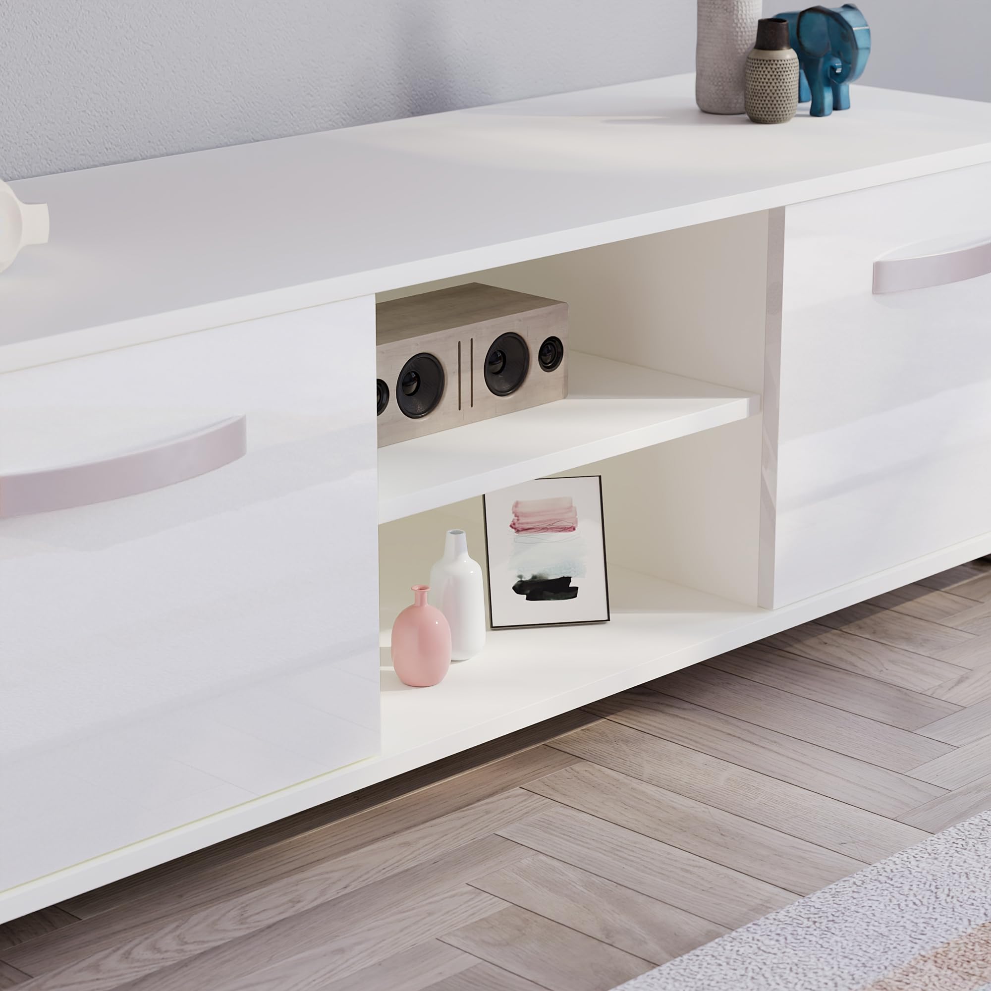 Vida Designs Cosmo Mobiletto per TV a 2 Ante in Pannello di Fibra a Media Densità, Colore: Bianco, 120 cm, 120 cm No LED Lights