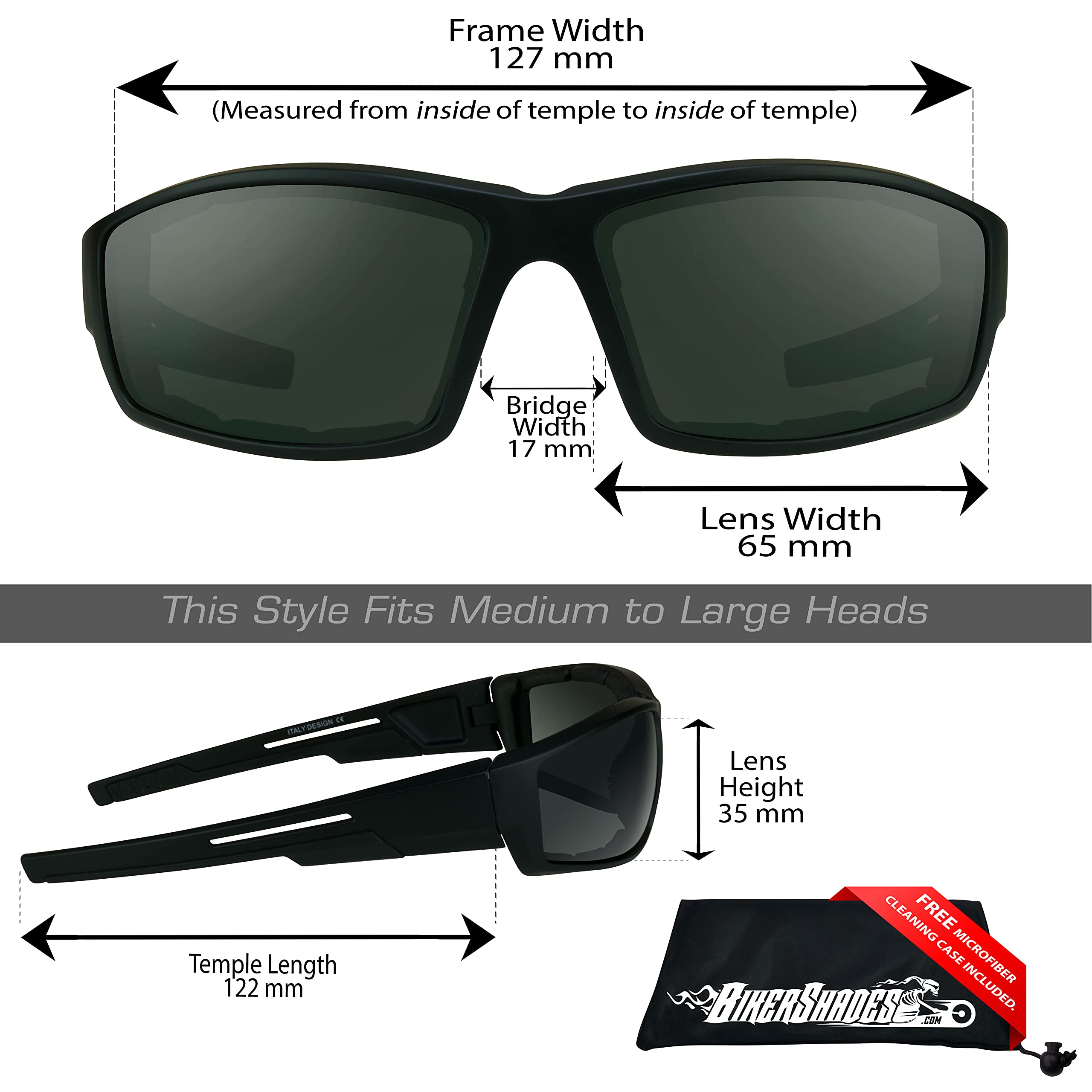 Bikershades Motorcycle Riding Safety Sunglass Foam Padded Windproof Shield Men Night Yellow & Day Smoke Lens