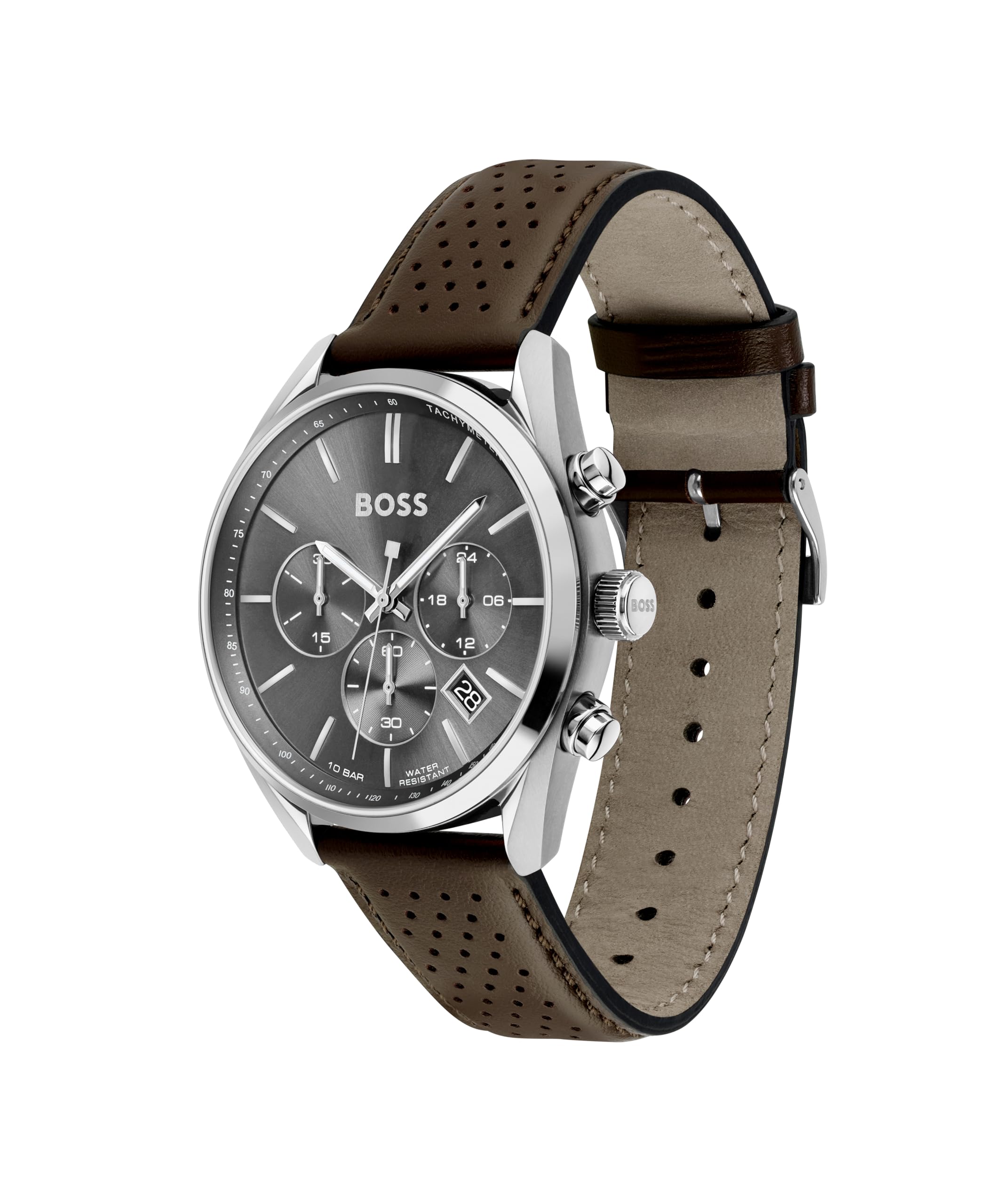 BOSS Reloj Cronógrafo de Cuarzo para Hombre 44mm Colección Champion con Pulsera de Acero Inoxidable o de Cuero, Función de Fecha, 3 Subdiales, Resistencia al Agua 10ATM
