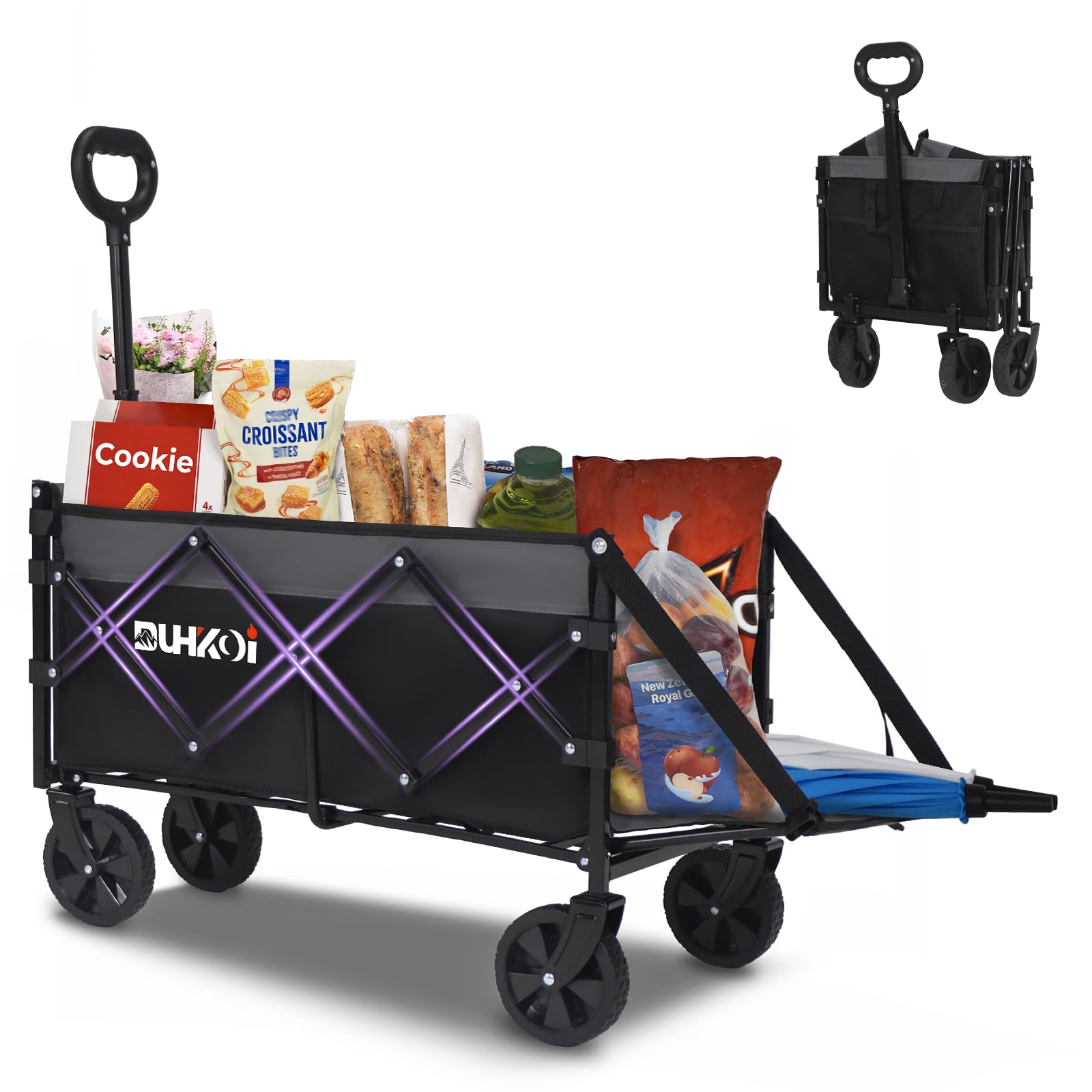 Duhkoi Collapsible Tailgate Wagon with Wheels, Compact Size Folding Utility Cart, 380LBS Capacity for Garden, Grocery, Beach, Camping – Portable Heavy