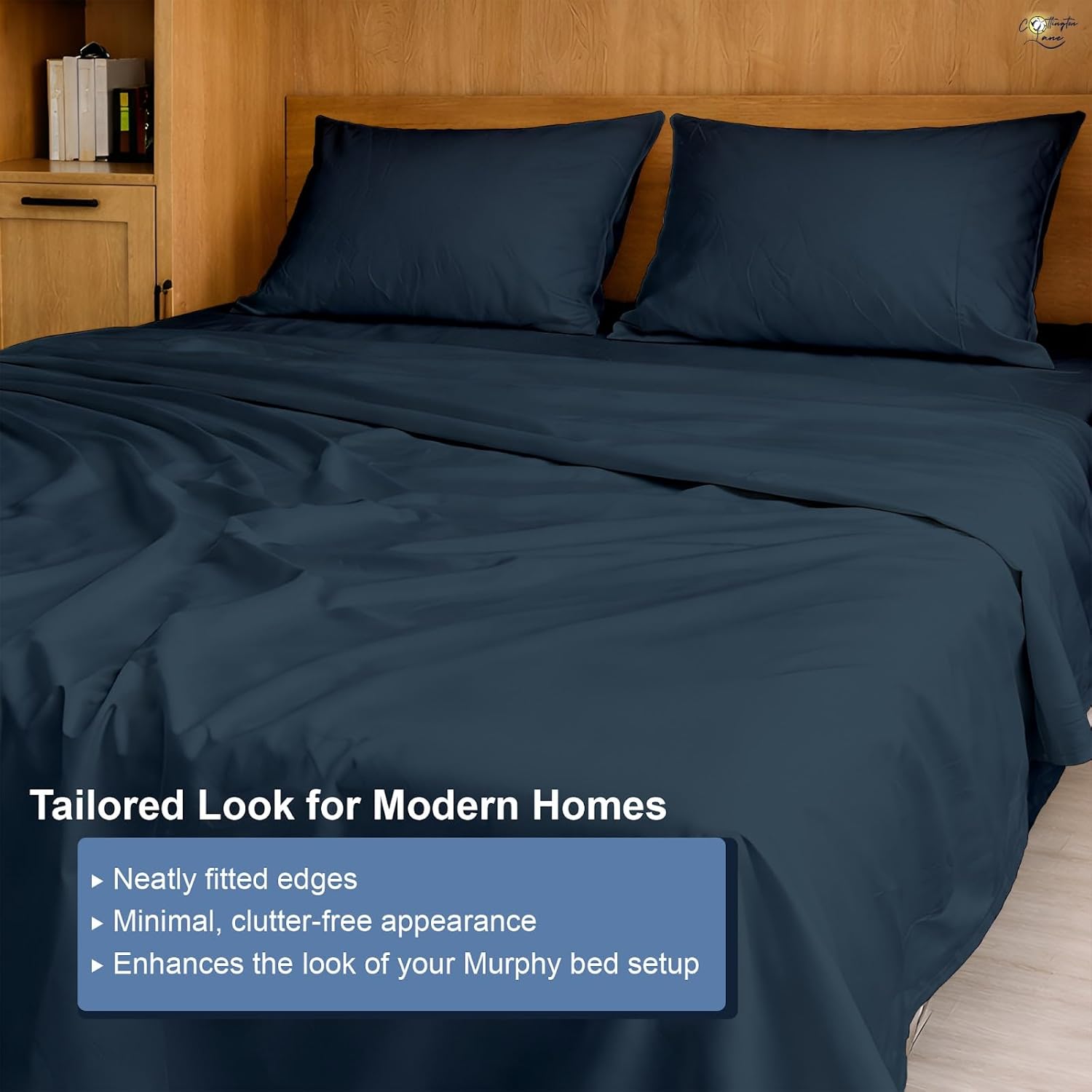 Cottington Lane Navy Blue Sheets for Murphy Bed Mattress, 4 Piece Premium 1800 Ultra Soft Brushed Microfiber King Size Wall Bed Sheet Set, 6-10 Inch Deep Pocket with All-Around Elastic