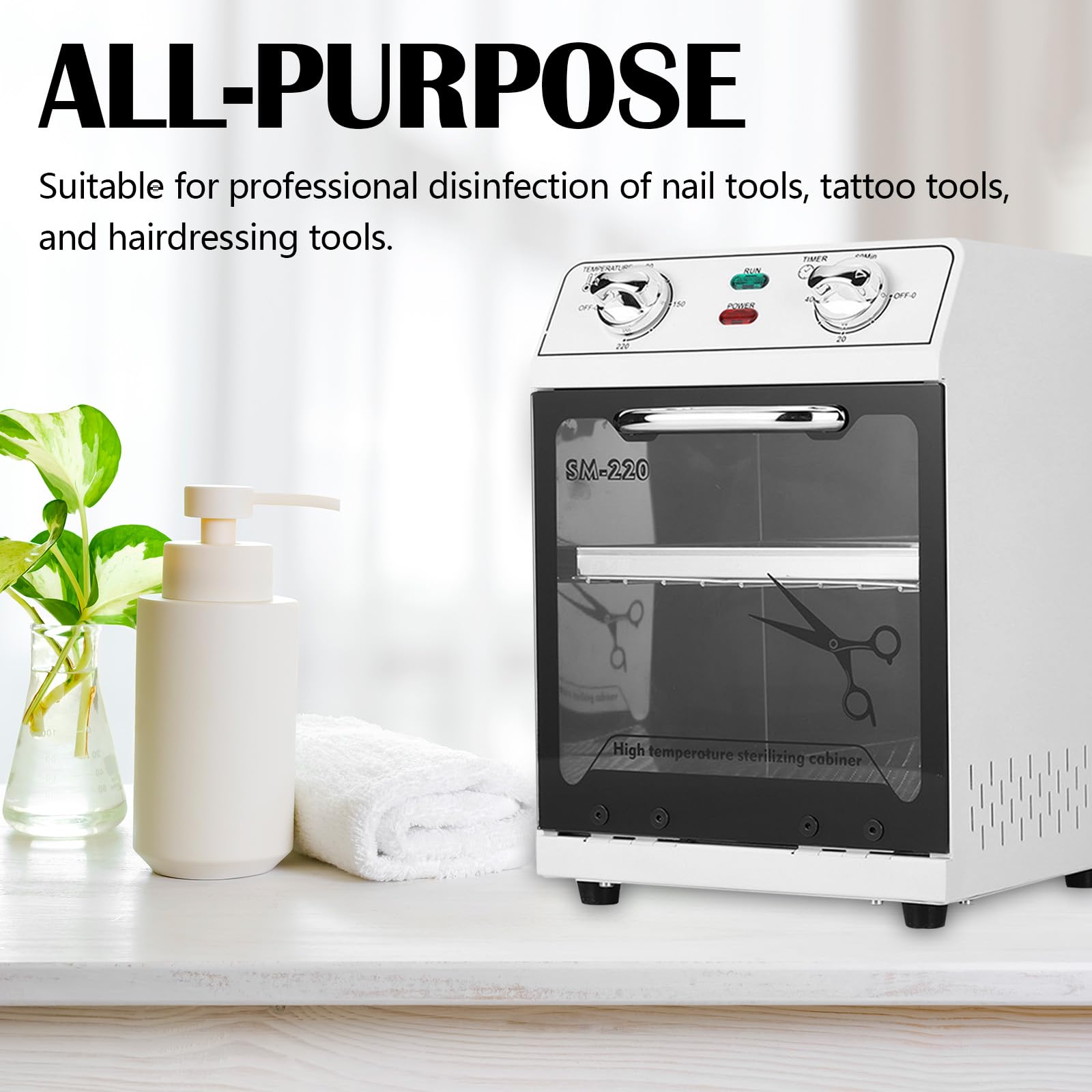 Desinfección Esterilizador Aire Caliente, 600W 8L 220℃ Esterilizador Calor Seco Esterilizador Alta Temperatura Esterilizador Herramientas para Uñas con Temporizador y Luz Indicadora para Peluquería