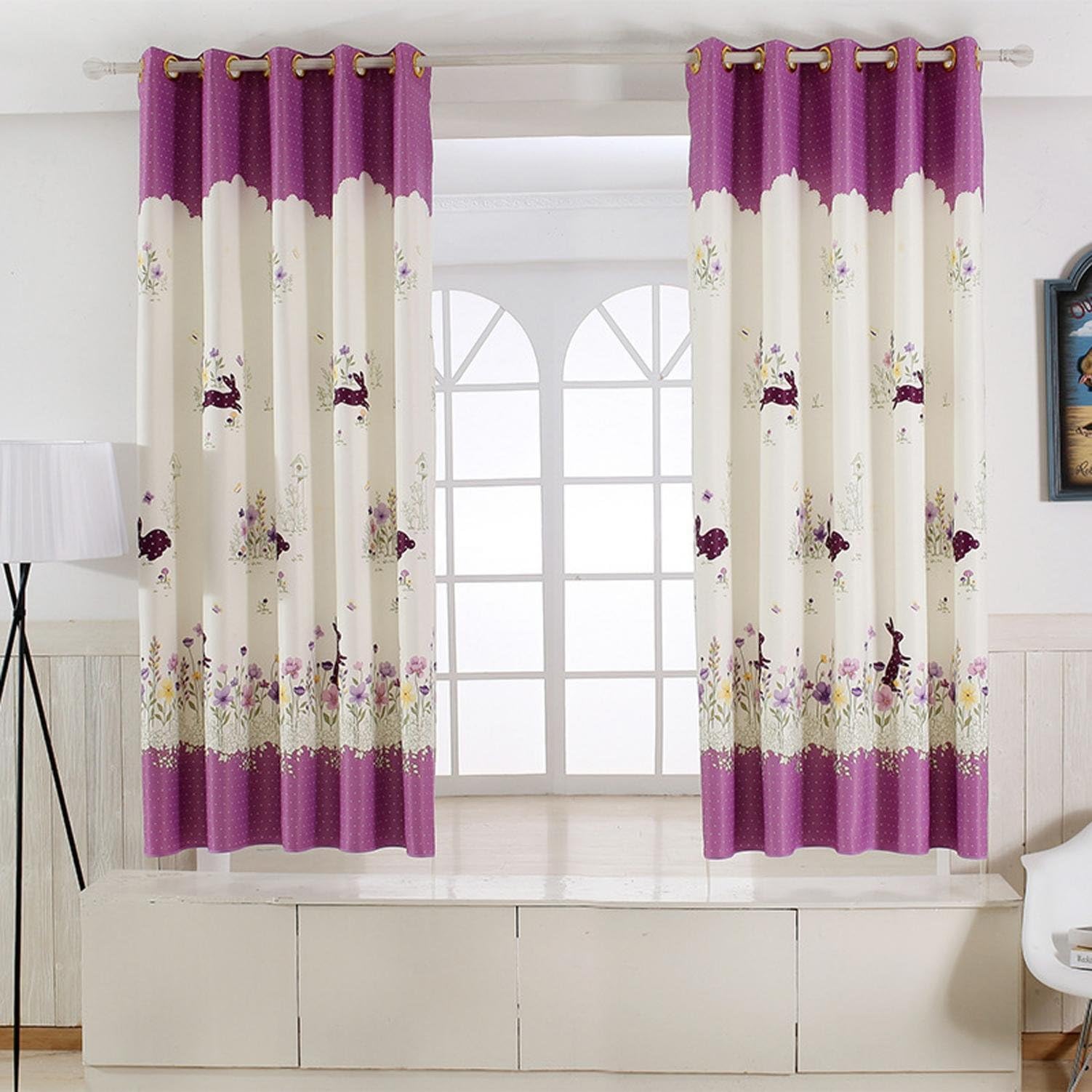 AINIJ Curtain cloth cute Rabbit pattern 3D printing thickened curtains living room bedroom study shading window short curtains office children baby Room Curtain Fabri, 2m