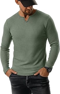 August Alley Men's Waffle V Neck Shirt Long Sleeve Thermal Pullover Top Casual Stretch Lightweight Undershirt